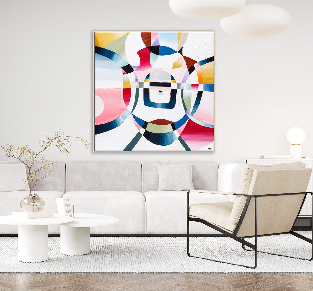 "Love Lock Bridge" – Original abstract painting by Australian artist Ani Ipradjian, inspired by Melbourne's Evan Walker Bridge, featuring layered textures and romantic symbolism in a palette of soft, emotional tones; framed in Tasmanian Oak, Black, or White.