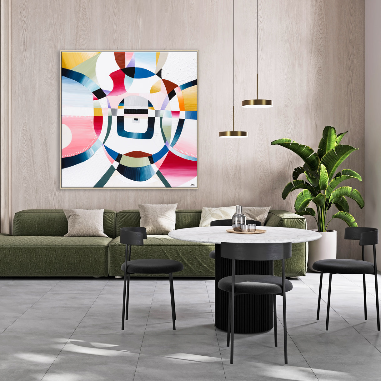 "Love Lock Bridge" – Original abstract painting by Australian artist Ani Ipradjian, inspired by Melbourne's Evan Walker Bridge, featuring layered textures and romantic symbolism in a palette of soft, emotional tones; framed in Tasmanian Oak, Black, or White.