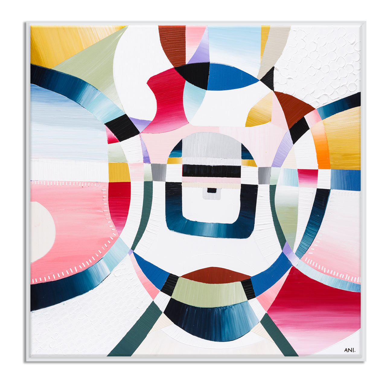 Love Lock Bridge abstract painting by Australian artist Ani Ipradjian featuring textured layers and mixed media, inspired by Melbourne’s Evan Walker Bridge and the tradition of love padlocks – ideal for Australian art collectors and global buyers seeking romantic, contemporary artwork.