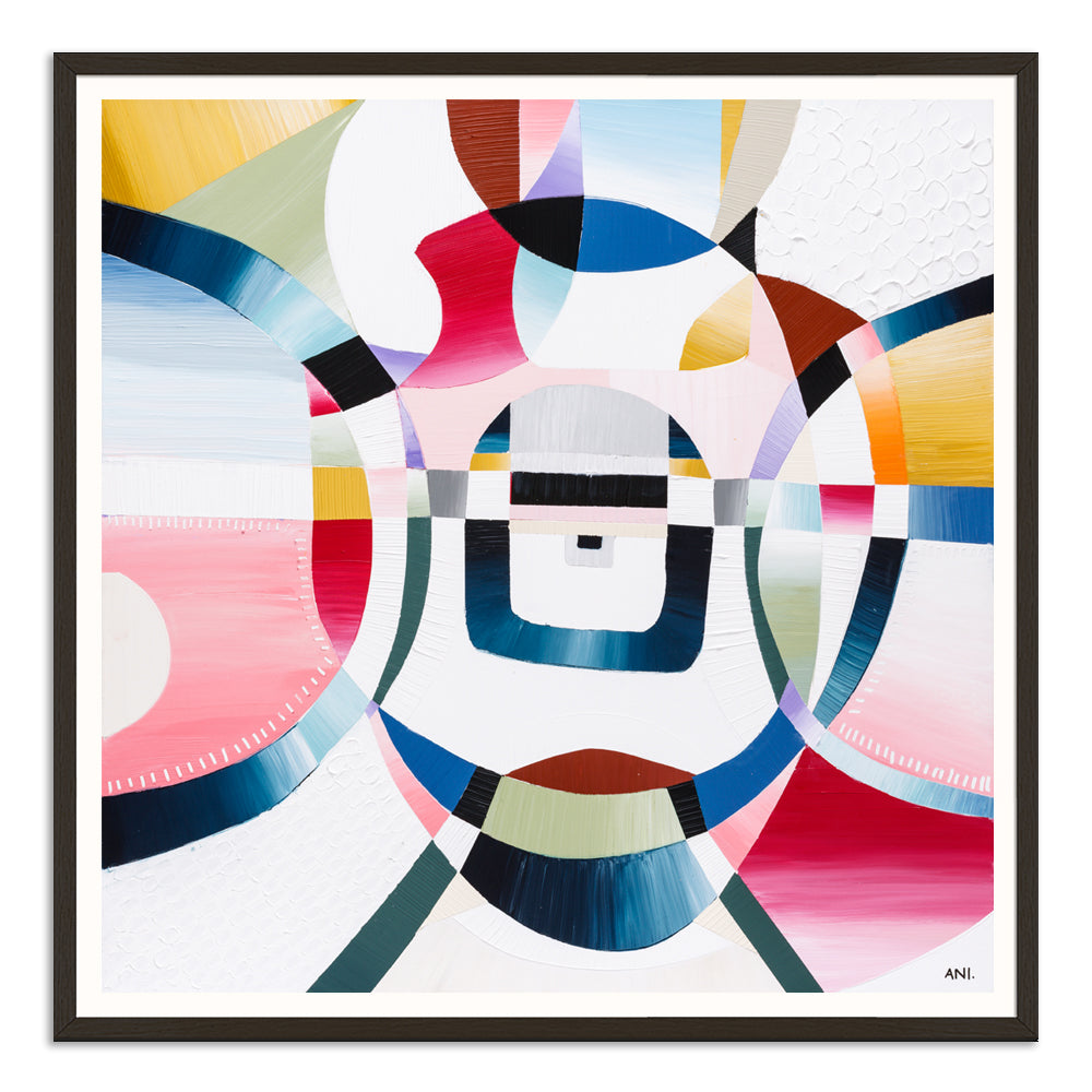 Love Lock Bridge abstract painting by Australian artist Ani Ipradjian featuring textured layers and mixed media, inspired by Melbourne’s Evan Walker Bridge and the tradition of love padlocks – ideal for Australian art collectors and global buyers seeking romantic, contemporary artwork.