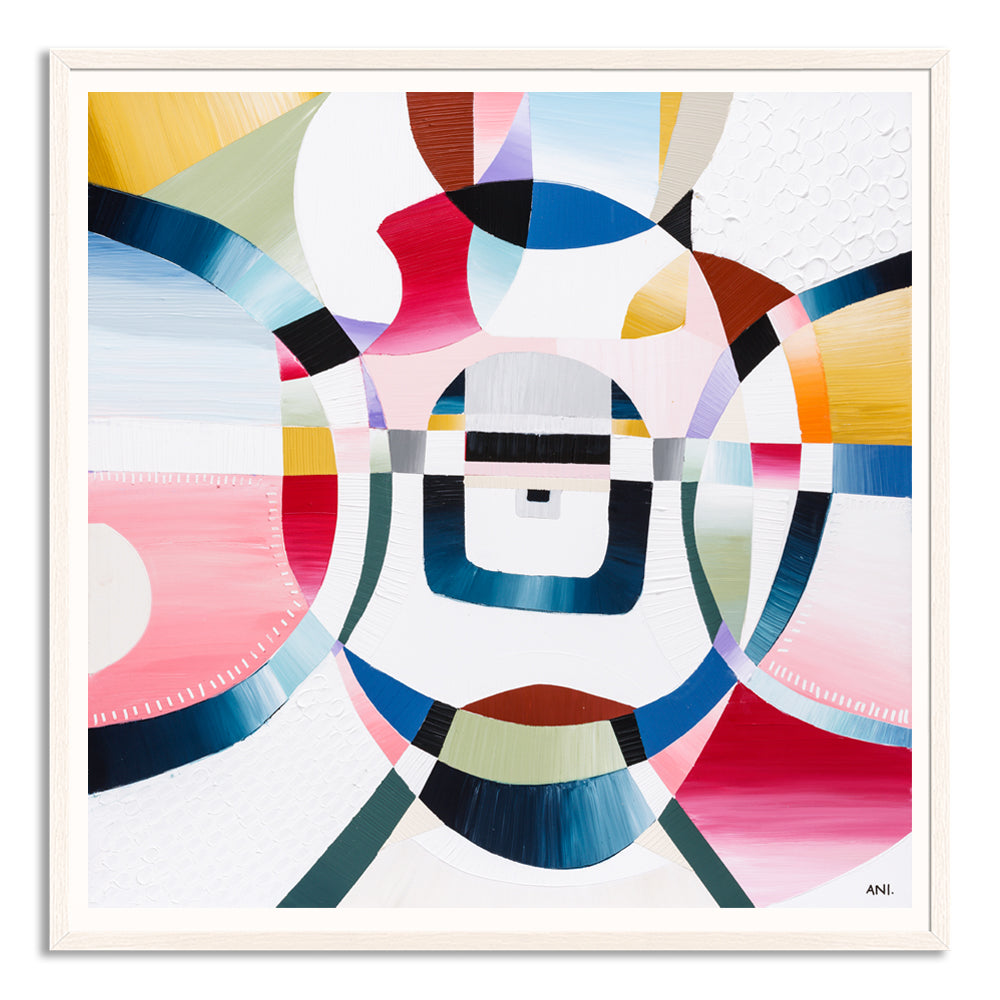 Love Lock Bridge abstract painting by Australian artist Ani Ipradjian featuring textured layers and mixed media, inspired by Melbourne’s Evan Walker Bridge and the tradition of love padlocks – ideal for Australian art collectors and global buyers seeking romantic, contemporary artwork.