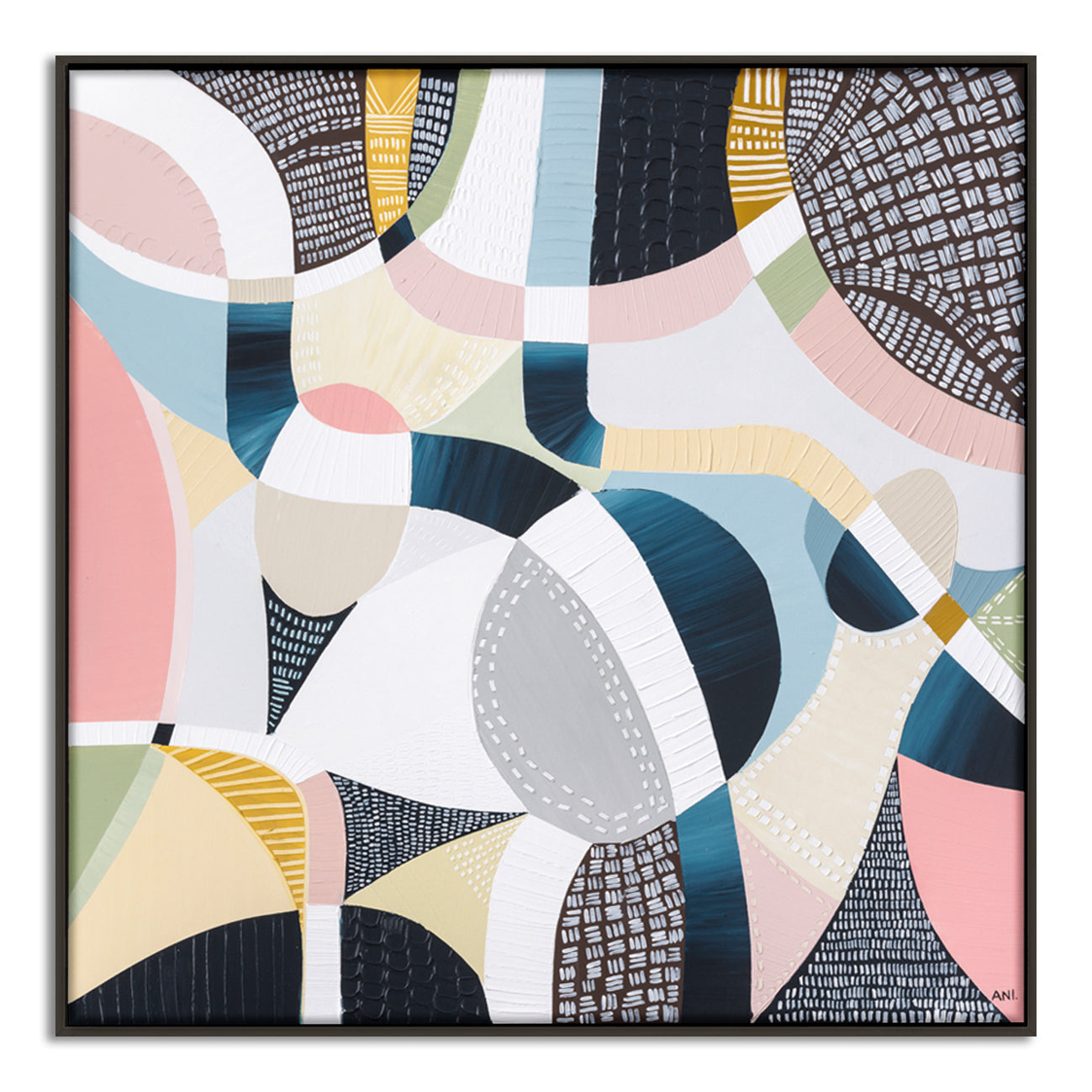 Abstract aerial artwork of the Melbourne Cricket Ground (MCG) by Australian artist Ani Ipradjian, featuring the iconic oval stadium surrounded by Melbourne’s cityscape and parklands. This vibrant print celebrates Australian sports culture, AFL and cricket history—ideal for collectors of contemporary Australian art and international fans of Melbourne’s sporting landmarks.