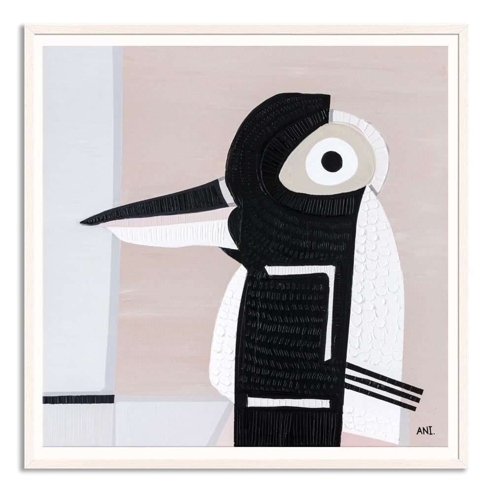 Magpie Spirit print by Ani Ipradjian. Australian bird artwork inspired by the magpie’s symbolism of transformation, intuition, and cultural significance – perfect for art collectors and spiritual interiors.