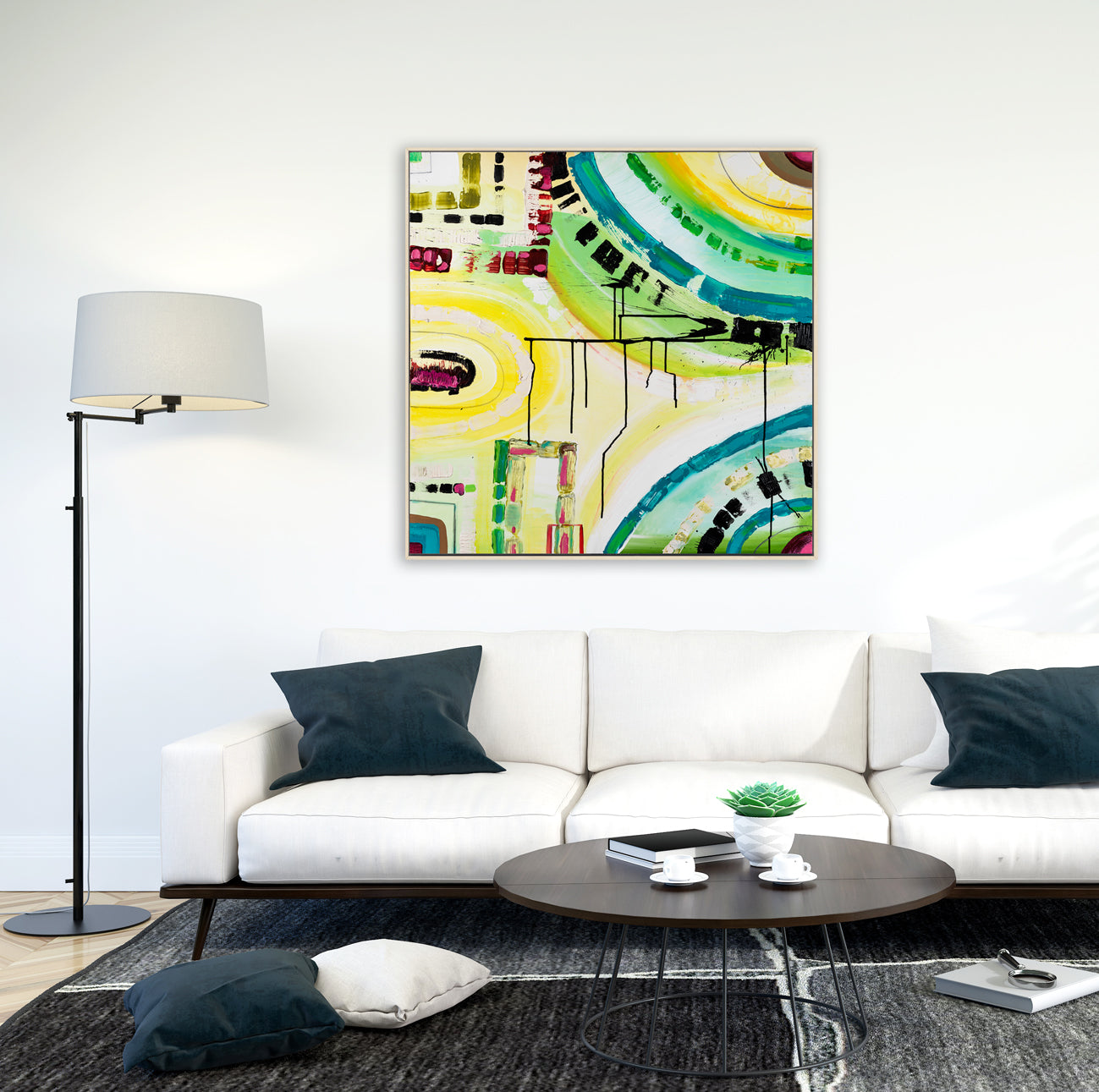 “Melbourne Skyline” print by Australian artist Ani Ipradjian – abstract cityscape artwork featuring vibrant colours and shapes inspired by Melbourne’s urban energy.