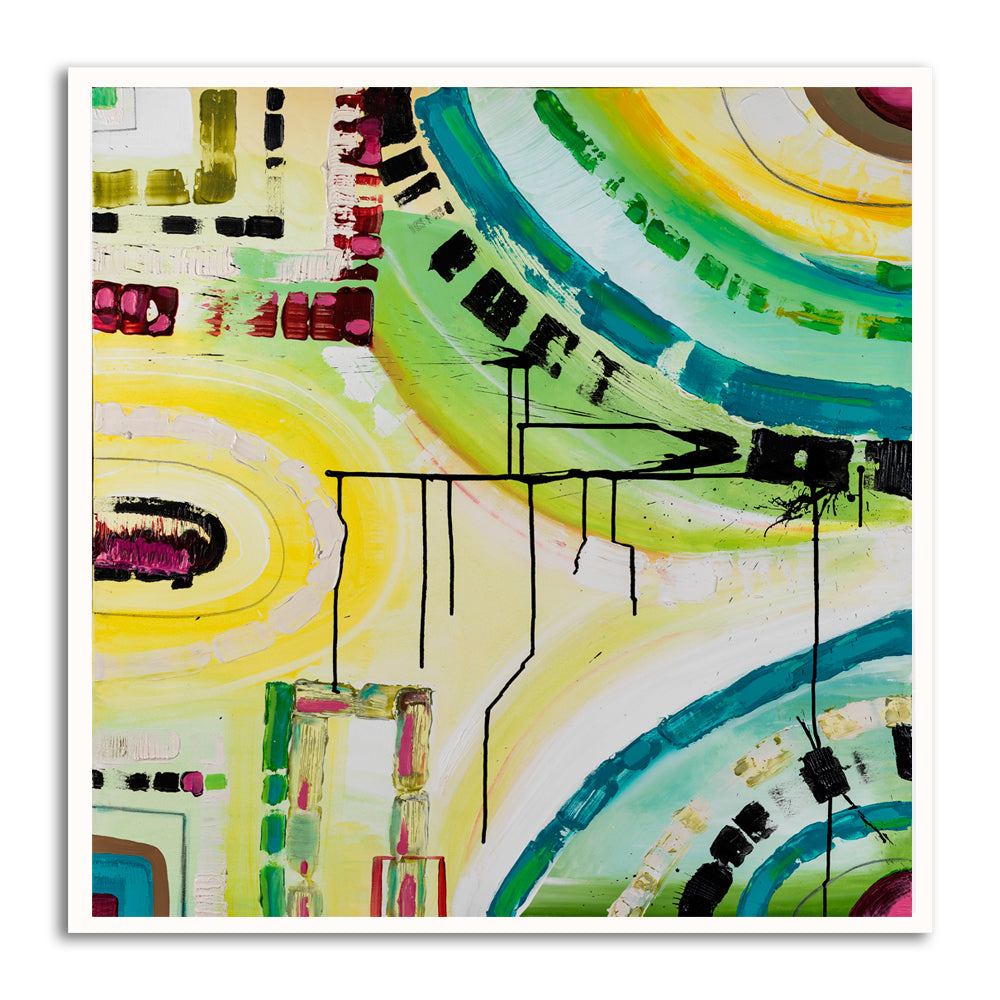 “Melbourne Skyline” print by Australian artist Ani Ipradjian – abstract cityscape artwork featuring vibrant colours and shapes inspired by Melbourne’s urban energy.