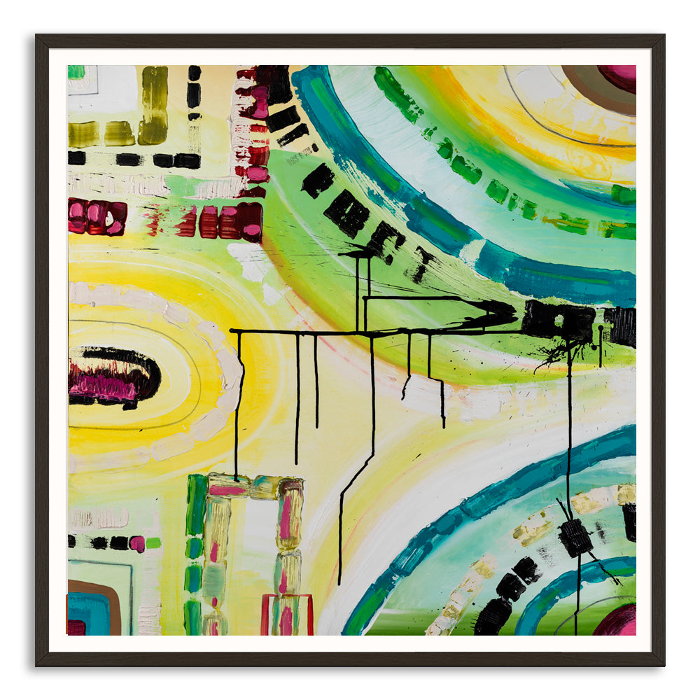 “Melbourne Skyline” print by Australian artist Ani Ipradjian – abstract cityscape artwork featuring vibrant colours and shapes inspired by Melbourne’s urban energy.