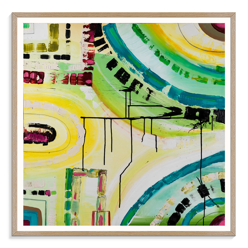 “Melbourne Skyline” print by Australian artist Ani Ipradjian – abstract cityscape artwork featuring vibrant colours and shapes inspired by Melbourne’s urban energy.