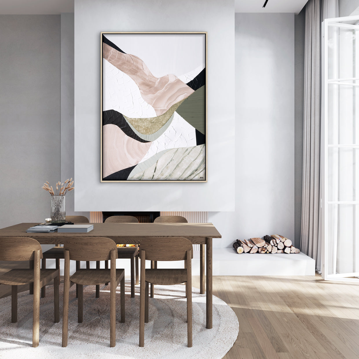 "Mountain Ranges" – Original abstract landscape painting by Australian artist Ani Ipradjian, inspired by Australia’s rugged mountain ranges, featuring earthy tones and sage green textures.