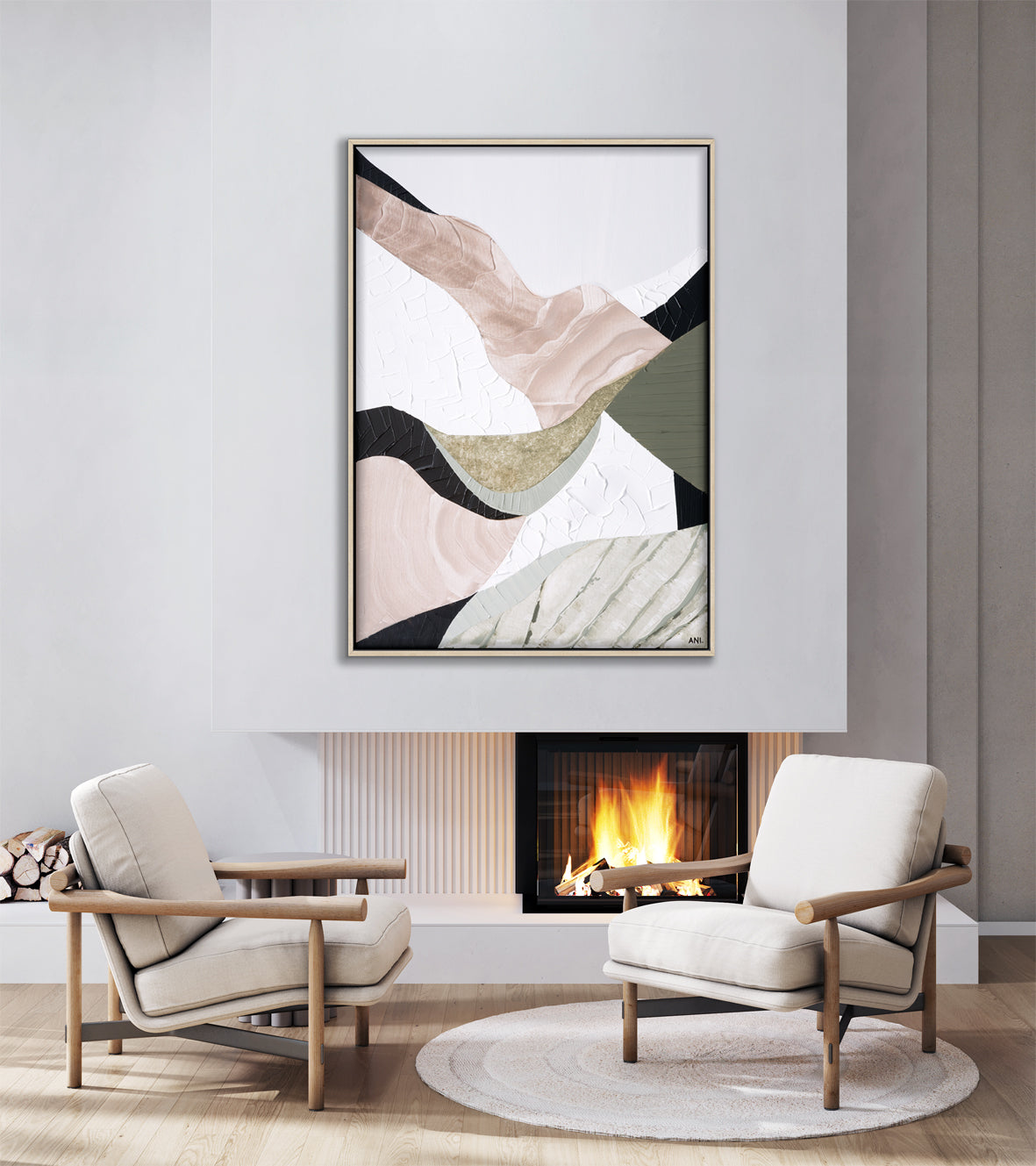 "Mountain Ranges" – Original abstract landscape painting by Australian artist Ani Ipradjian, inspired by Australia’s rugged mountain ranges, featuring earthy tones and sage green textures.