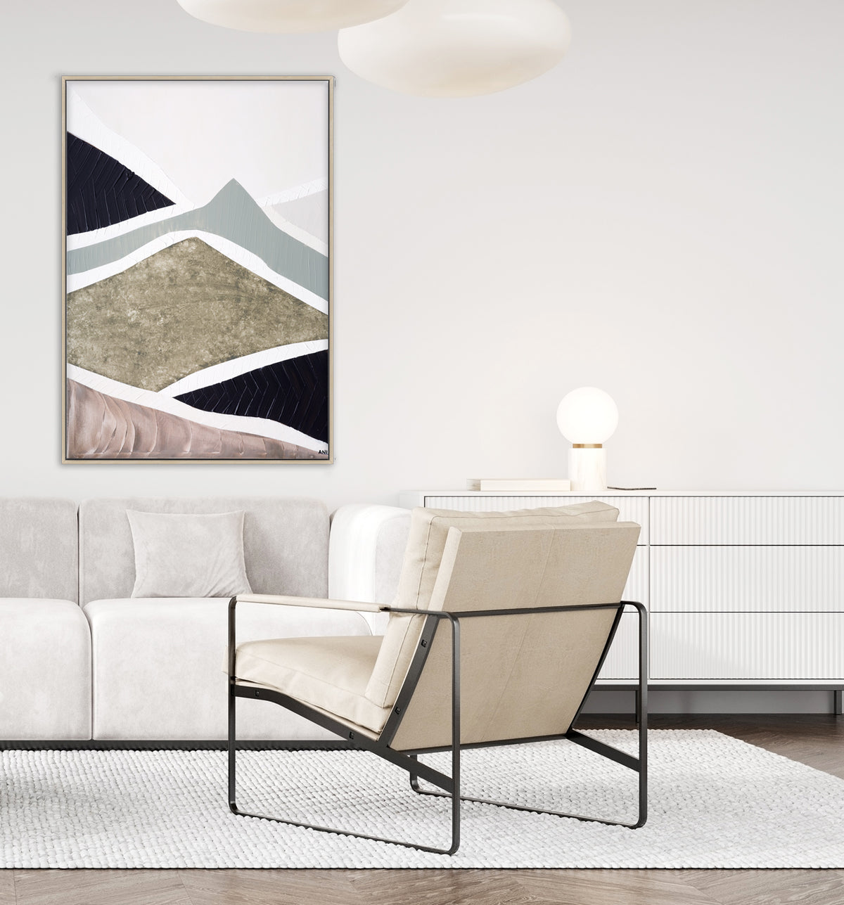 "Mountain Ranges" – Original abstract landscape painting by Australian artist Ani Ipradjian, inspired by Australia’s rugged mountain ranges, featuring earthy tones and sage green textures.