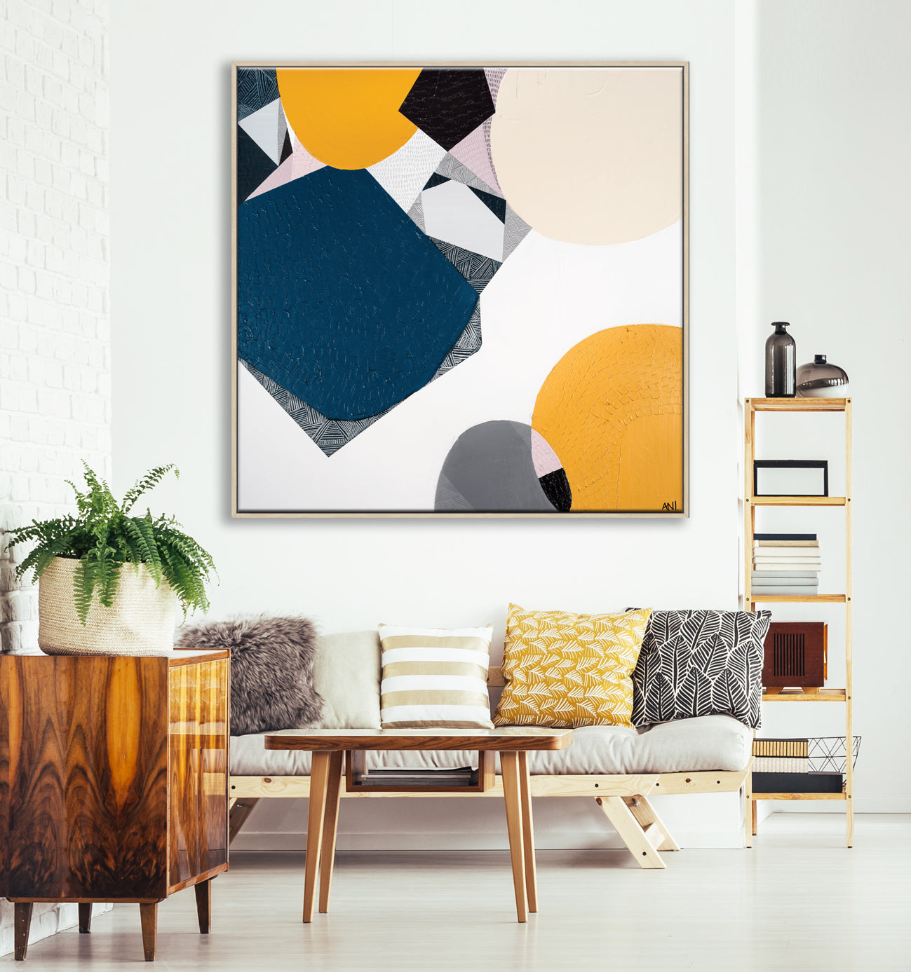 "Noosa I Love You print by Ani Ipradjian – abstract coastal artwork inspired by Noosa, Sunshine Coast. Royal blue tones for beach and ocean lovers worldwide."