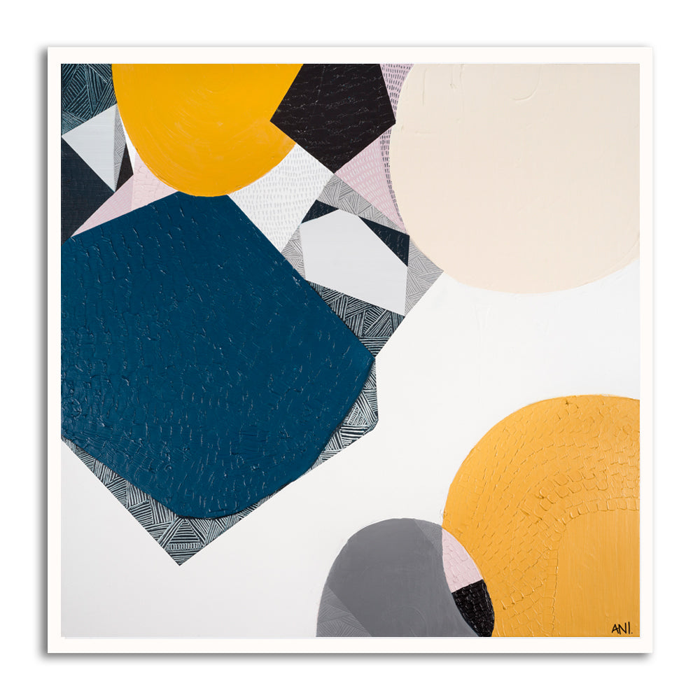 "Noosa I Love You print by Ani Ipradjian – abstract coastal artwork inspired by Noosa, Sunshine Coast. Royal blue tones for beach and ocean lovers worldwide."