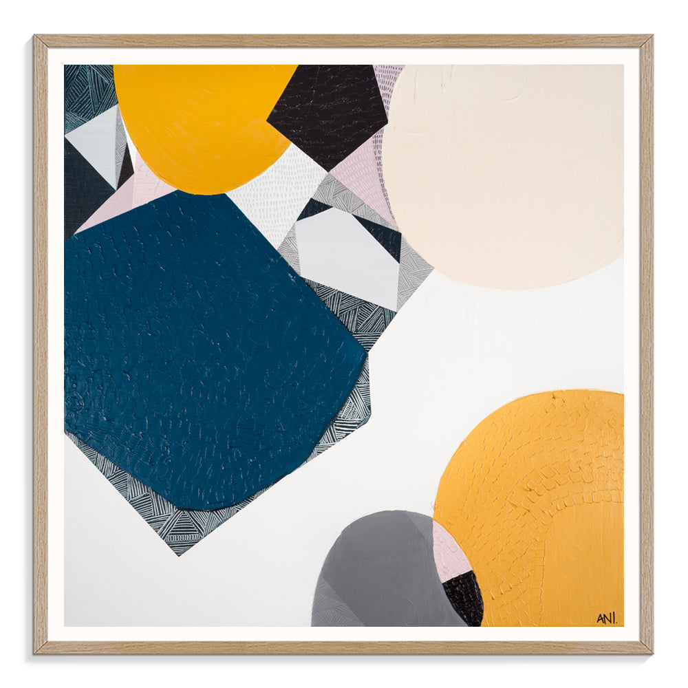 "Noosa I Love You print by Ani Ipradjian – abstract coastal artwork inspired by Noosa, Sunshine Coast. Royal blue tones for beach and ocean lovers worldwide."