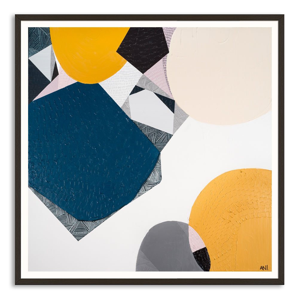 "Noosa I Love You print by Ani Ipradjian – abstract coastal artwork inspired by Noosa, Sunshine Coast. Royal blue tones for beach and ocean lovers worldwide."