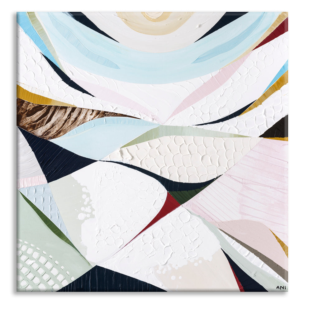 Abstract coastal artwork inspired by Noosa National Park by Australian artist Ani Ipradjian. Features ocean blues, natural textures, and flowing shapes reflecting the Noosa National Park Coastal Walk, Sunshine Beach cliffs, and Queensland’s Sunshine Coast landscape. Ideal for collectors of Australian coastal art, nature wall art, and Noosa-inspired prints and painting