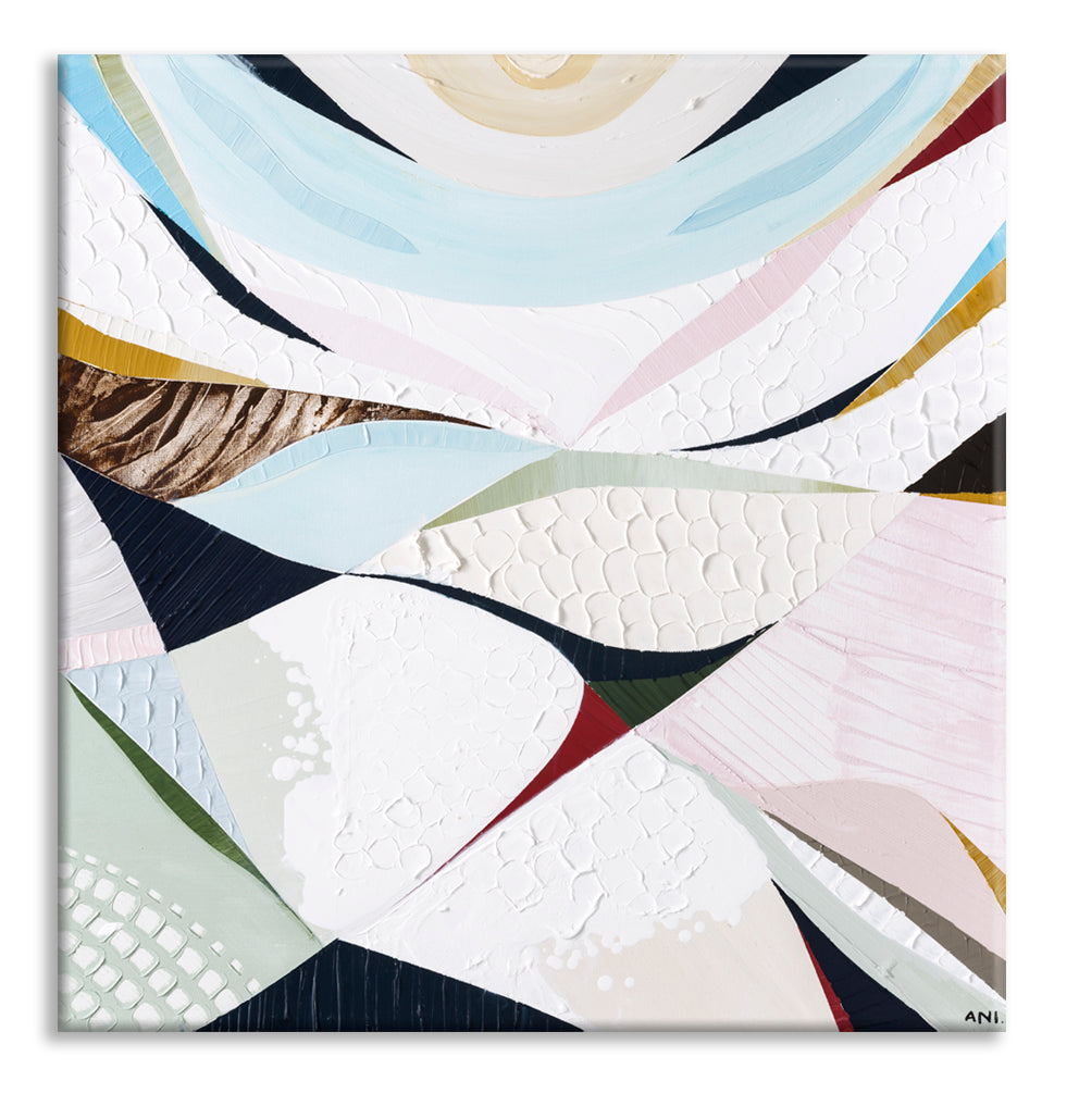 Abstract coastal artwork inspired by Noosa National Park by Australian artist Ani Ipradjian. Features ocean blues, natural textures, and flowing shapes reflecting the Noosa National Park Coastal Walk, Sunshine Beach cliffs, and Queensland’s Sunshine Coast landscape. Ideal for collectors of Australian coastal art, nature wall art, and Noosa-inspired prints and painting