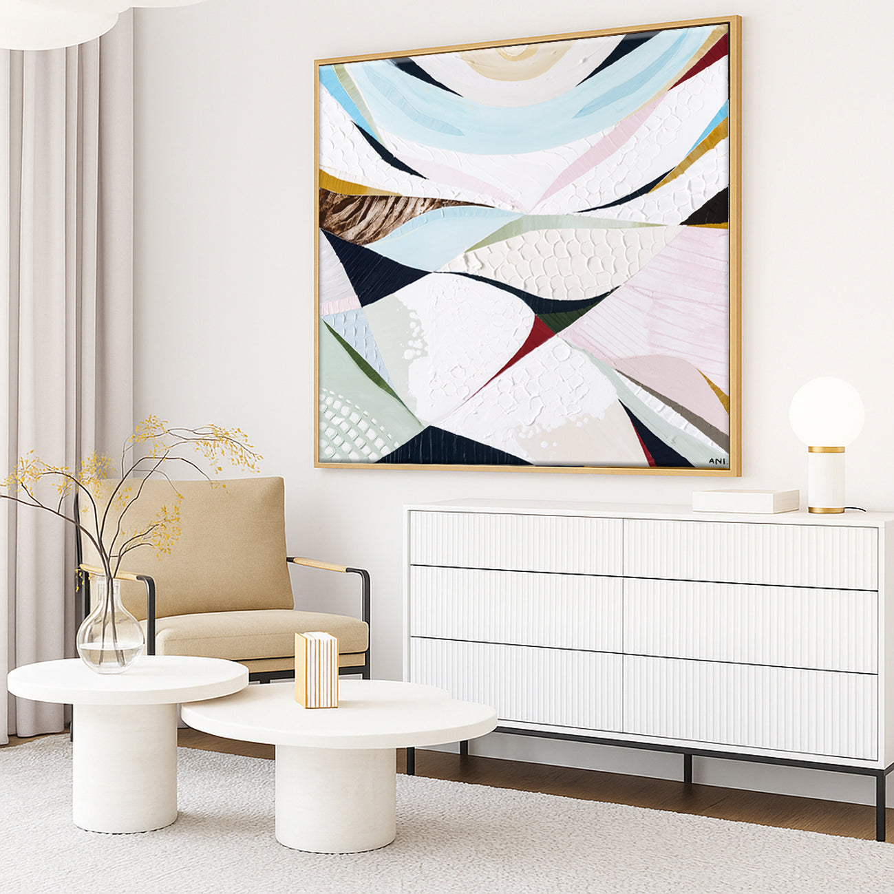 Abstract coastal artwork inspired by Noosa National Park by Australian artist Ani Ipradjian. Features ocean blues, natural textures, and flowing shapes reflecting the Noosa National Park Coastal Walk, Sunshine Beach cliffs, and Queensland’s Sunshine Coast landscape. Ideal for collectors of Australian coastal art, nature wall art, and Noosa-inspired prints and painting