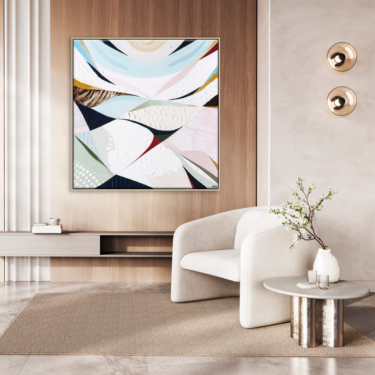 Abstract coastal artwork inspired by Noosa National Park by Australian artist Ani Ipradjian. Features ocean blues, natural textures, and flowing shapes reflecting the Noosa National Park Coastal Walk, Sunshine Beach cliffs, and Queensland’s Sunshine Coast landscape. Ideal for collectors of Australian coastal art, nature wall art, and Noosa-inspired prints and painting