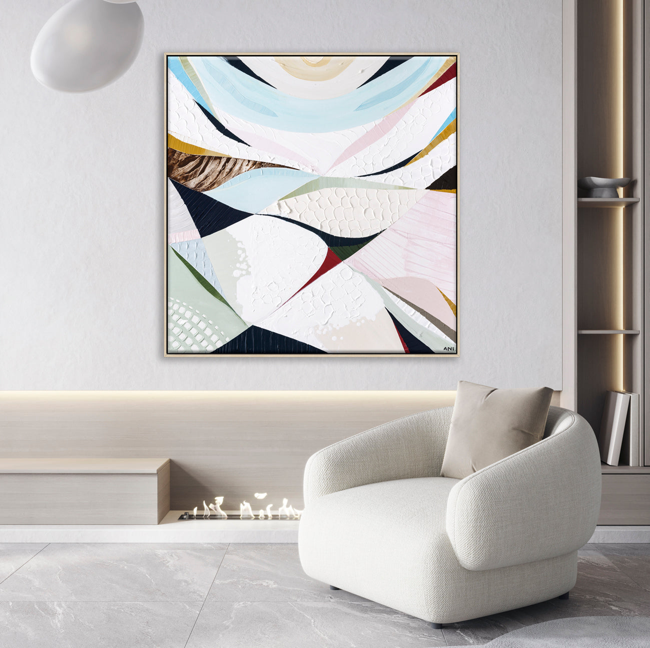 Abstract coastal artwork inspired by Noosa National Park by Australian artist Ani Ipradjian. Features ocean blues, natural textures, and flowing shapes reflecting the Noosa National Park Coastal Walk, Sunshine Beach cliffs, and Queensland’s Sunshine Coast landscape. Ideal for collectors of Australian coastal art, nature wall art, and Noosa-inspired prints and painting