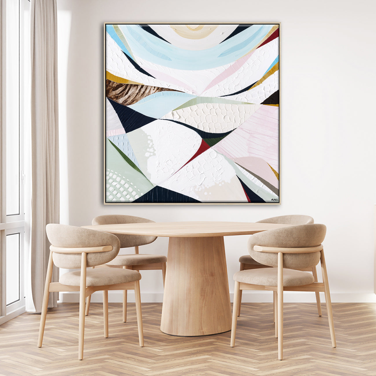 Abstract coastal artwork inspired by Noosa National Park by Australian artist Ani Ipradjian. Features ocean blues, natural textures, and flowing shapes reflecting the Noosa National Park Coastal Walk, Sunshine Beach cliffs, and Queensland’s Sunshine Coast landscape. Ideal for collectors of Australian coastal art, nature wall art, and Noosa-inspired prints and painting