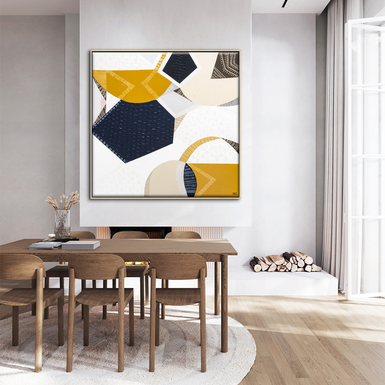 Outback Adventures 2 by Melbourne-based Australian artist Ani Ipradjian — bold abstract Australian Outback landscape painting and print featuring earthy mustard tones, ocean blues, and textured layers inspired by Ani’s cross-country journey from Melbourne to Perth. Captures the vast desert plains, rugged terrain, and natural coastal beauty of Australia. Ideal for art collectors, interior designers, home decorators, and lovers of contemporary Australian landscape art. Available as original artwork and fine a