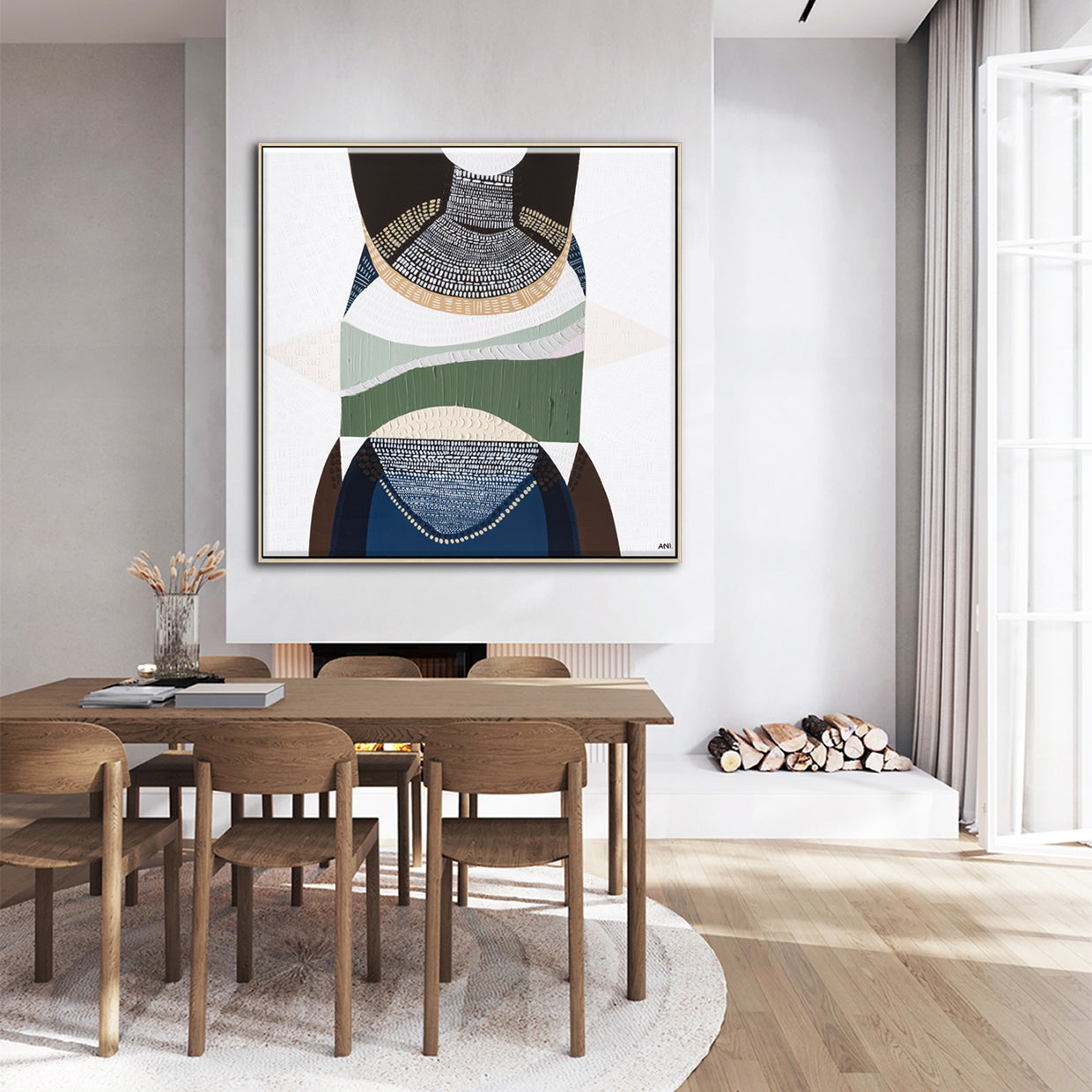 Outback by the Sea by Ani Ipradjian, abstract Australian landscape artwork blending golden outback tones with deep coastal blues, inspired by Australia’s land, sea, and cultural heritage, contemporary wall art.