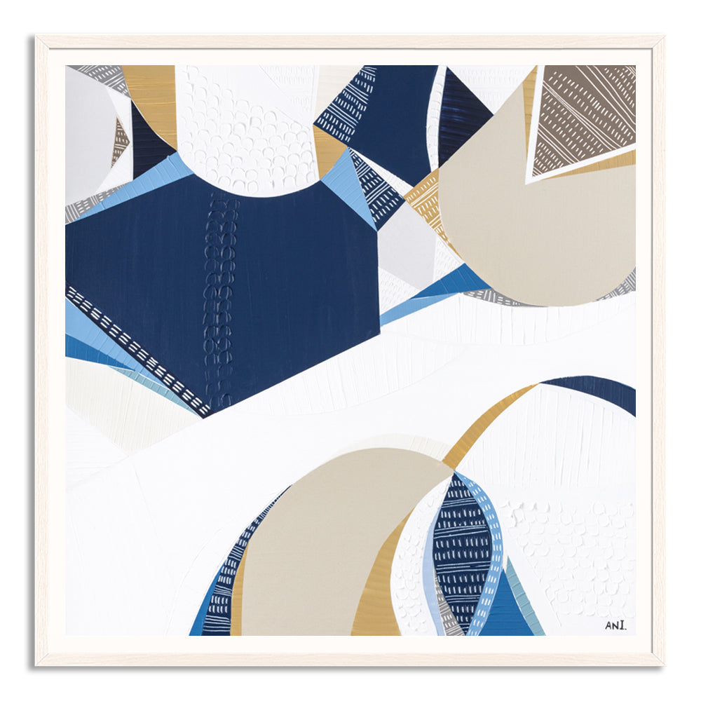 Outback Ocean print by Ani Ipradjian – abstract Australian landscape featuring earthy gold, blue, and mustard tones, symbolizing the unity of Australia’s outback and ocean. Ideal for collectors of Australian art worldwide.