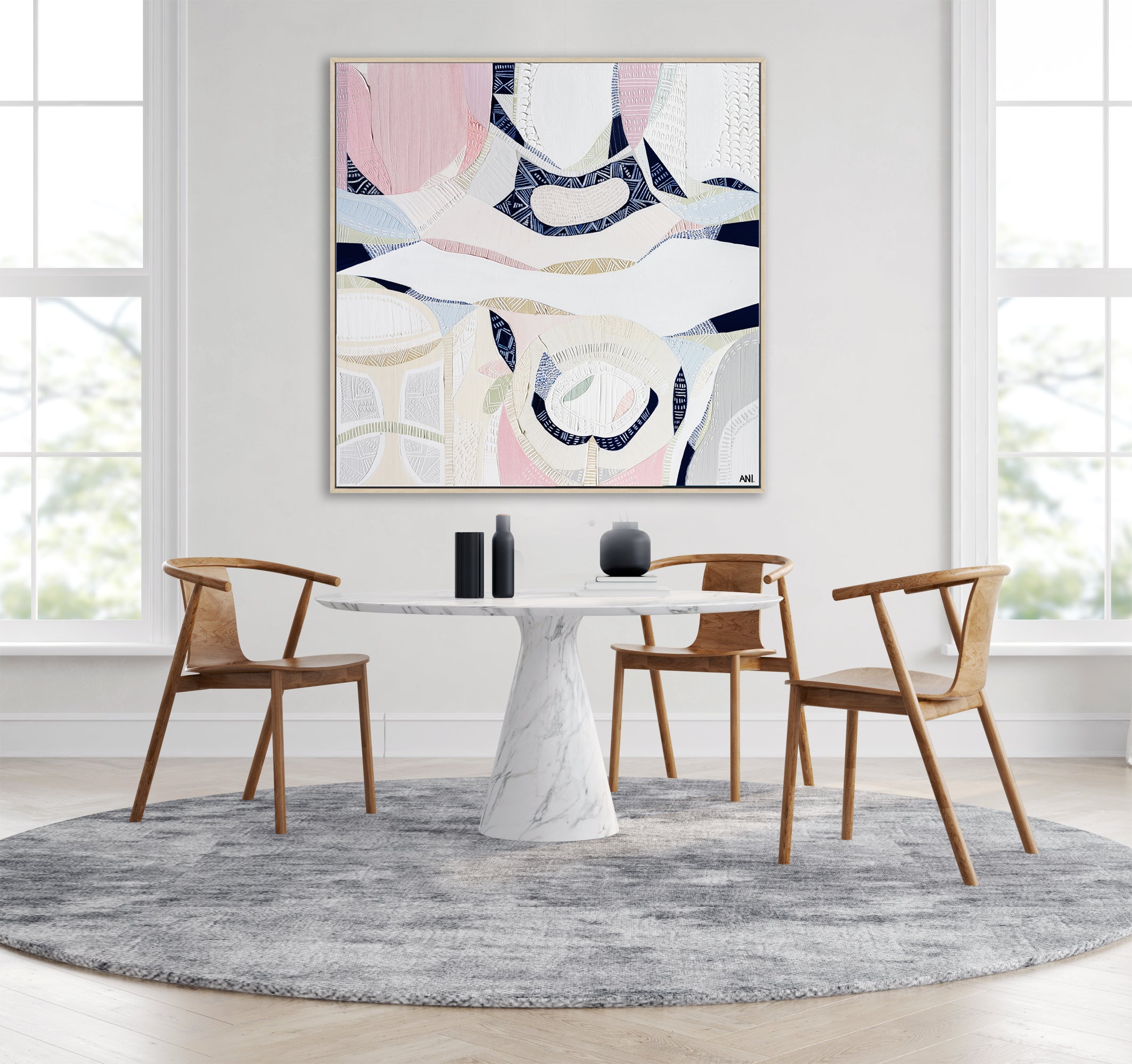 "Pink Lake Forest 2 print by Australian artist Ani Ipradjian. Abstract coastal artwork inspired by Esperance’s Pink Lake in Western Australia. Features pink and blue tones ideal for coastal interiors and global art buyers."