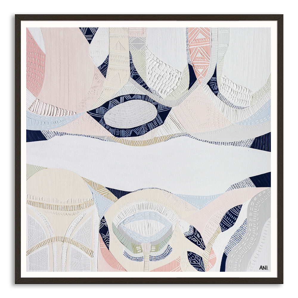 "Pink Lake Forest 1 print by Australian artist Ani Ipradjian. Abstract coastal artwork inspired by Esperance’s Pink Lake in Western Australia. Features pink and blue tones ideal for coastal interiors and global art buyers."