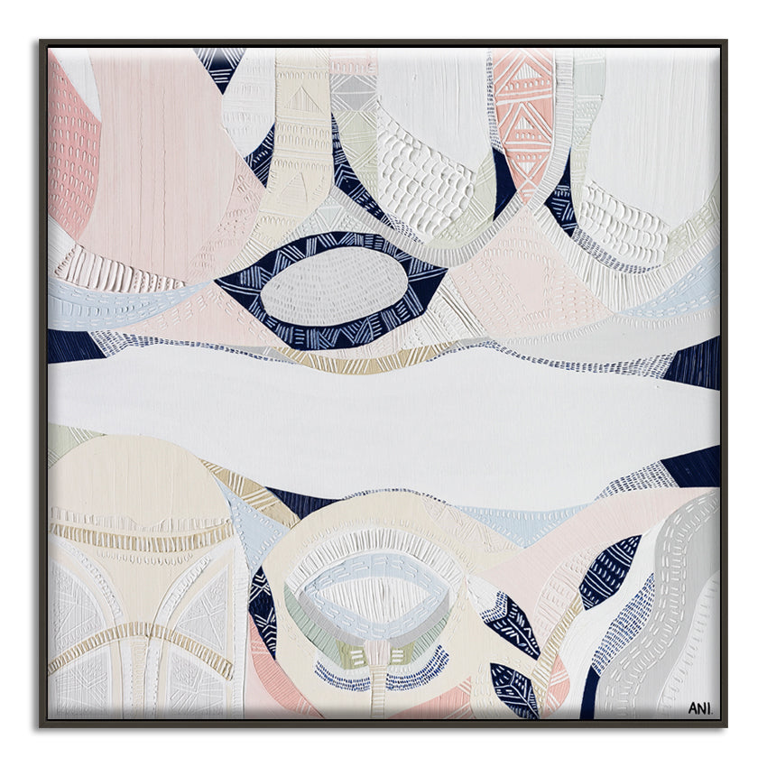 "Pink Lake Forest 1 print by Australian artist Ani Ipradjian. Abstract coastal artwork inspired by Esperance’s Pink Lake in Western Australia. Features pink and blue tones ideal for coastal interiors and global art buyers."