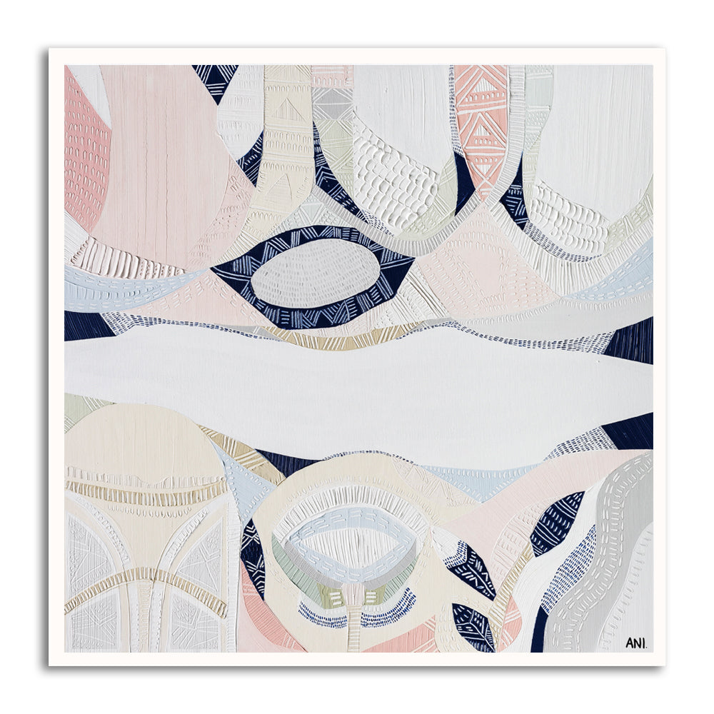 "Pink Lake Forest 1 print by Australian artist Ani Ipradjian. Abstract coastal artwork inspired by Esperance’s Pink Lake in Western Australia. Features pink and blue tones ideal for coastal interiors and global art buyers."