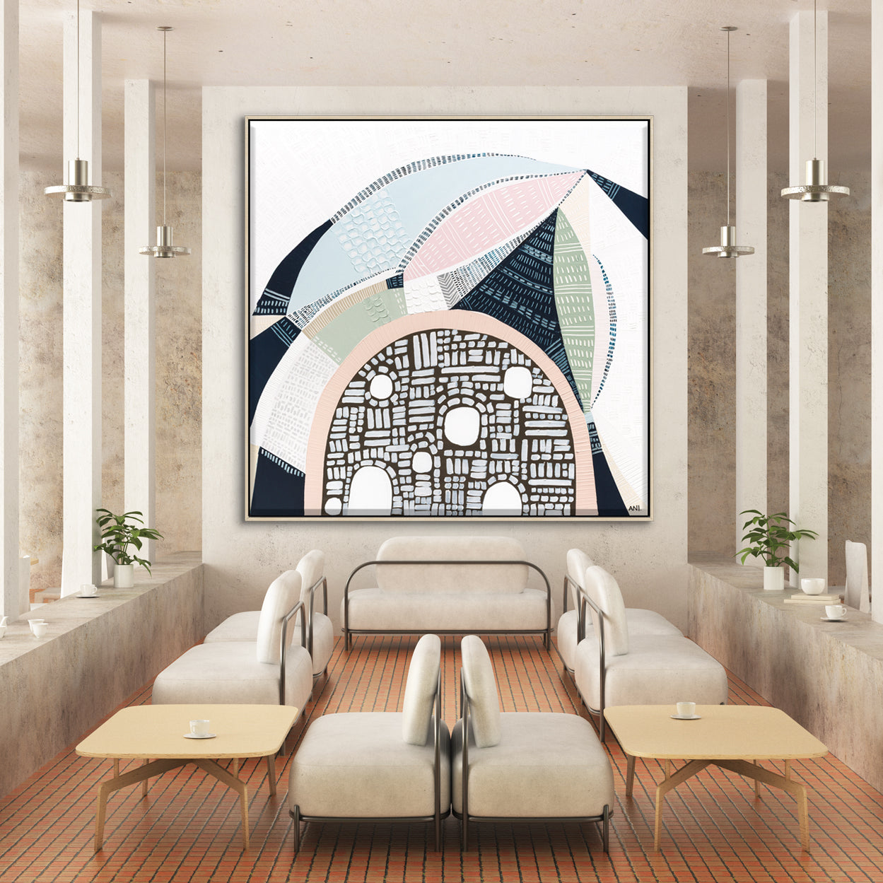 Pink Salt 2 by Ani Ipradjian, abstract Australian landscape painting inspired by the Pink Lake in Esperance Western Australia, showcasing vibrant pinks, teals, and textured layers, ideal for art collectors and modern interior design.