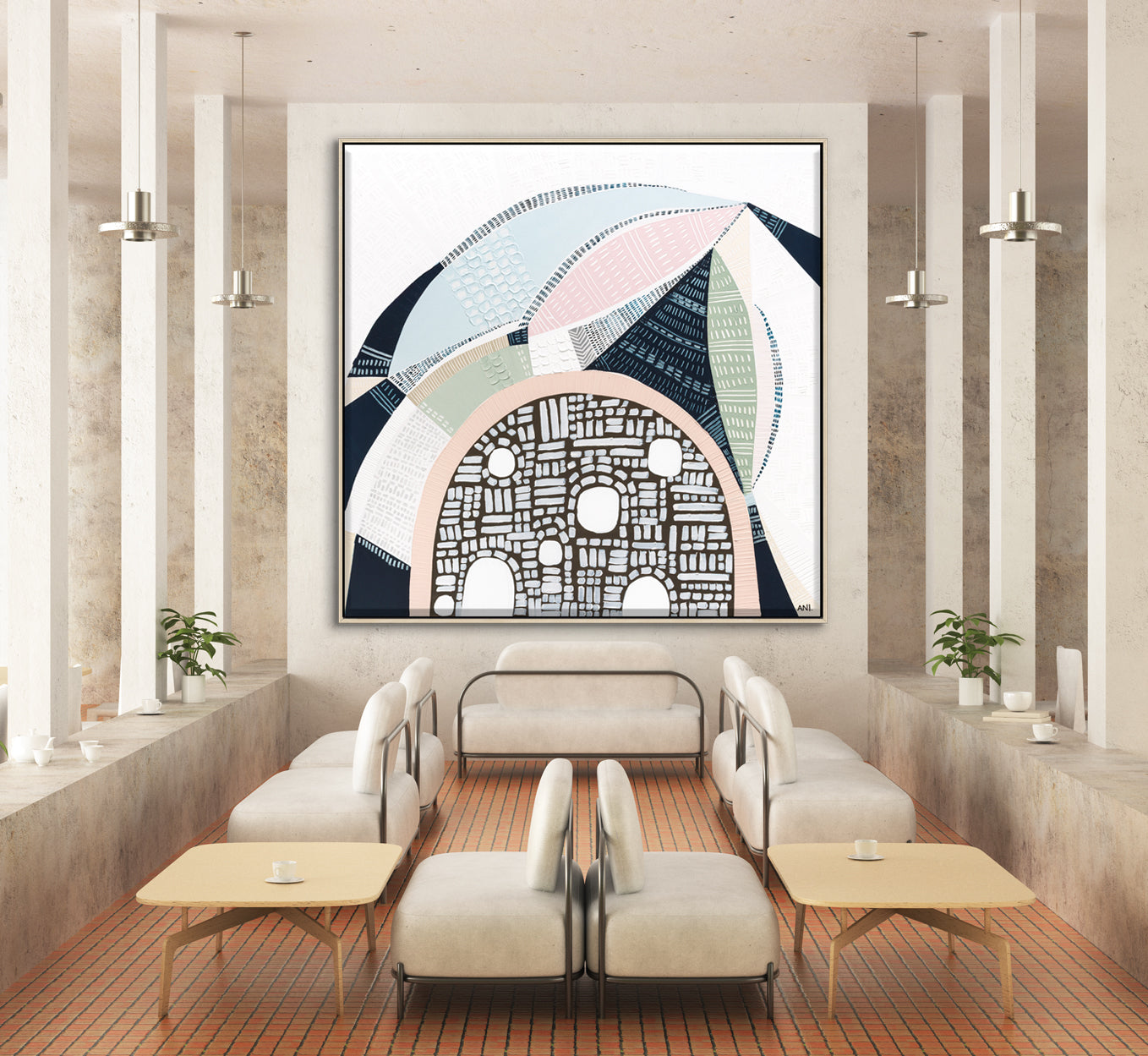 Pink Salt 2 by Ani Ipradjian, abstract Australian landscape painting inspired by the Pink Lake in Esperance Western Australia, showcasing vibrant pinks, teals, and textured layers, ideal for art collectors and modern interior design.