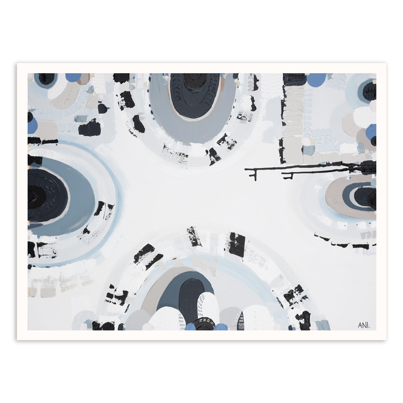 Bluestone Spirit – abstract print by Ani Ipradjian featuring layered textures and deep blue-grey tones inspired by Melbourne’s historic bluestone architecture and Australian cultural heritage