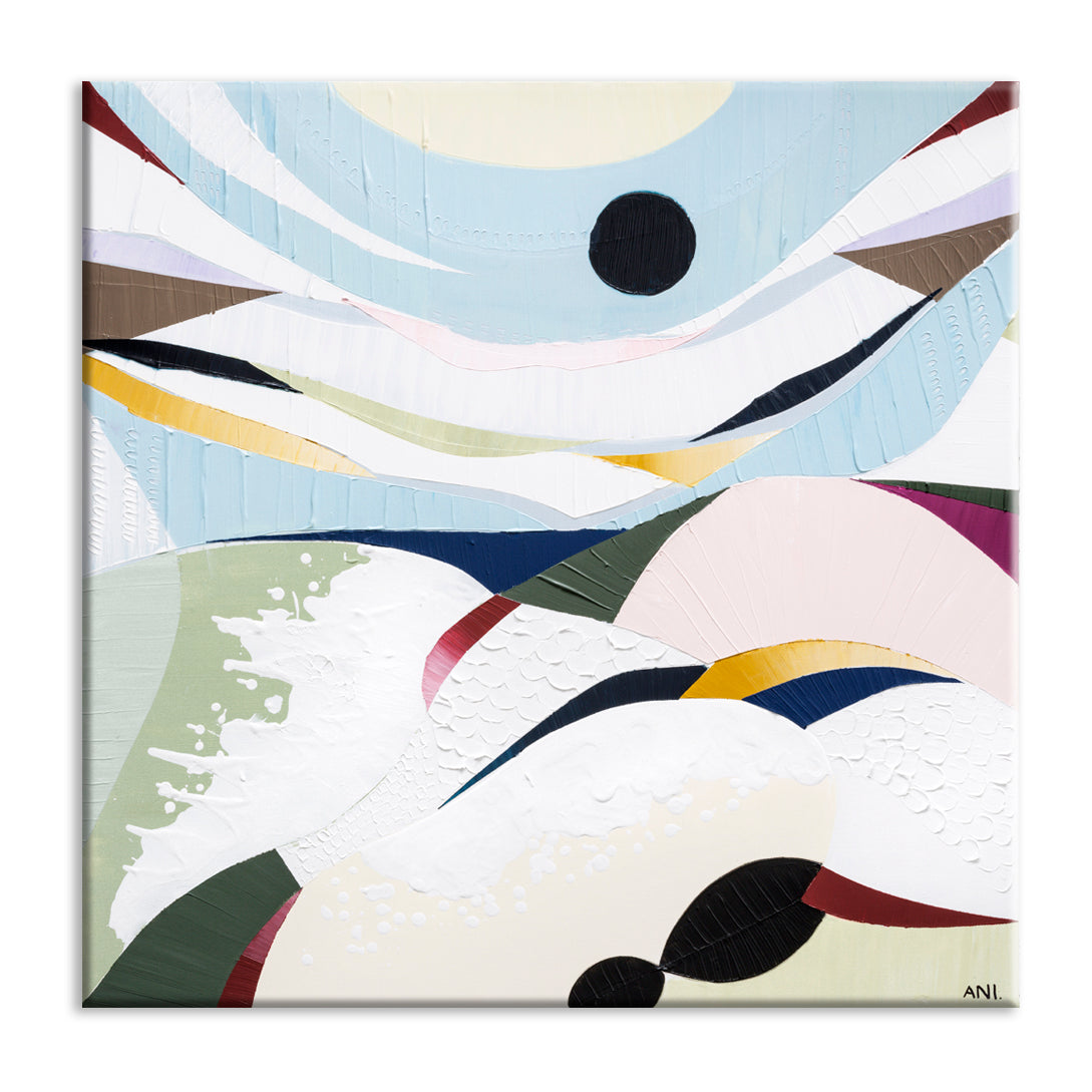 Rip Curl Bells Beach print by Melbourne artist Ani Ipradjian. Inspired by Australia’s world-famous surf beach, this artwork features layered textures, ocean blues, and dynamic wave movement. A perfect piece of coastal wall art for art collectors, surf enthusiasts, and interior designers, with free shipping Australia-wide and worldwide delivery available.