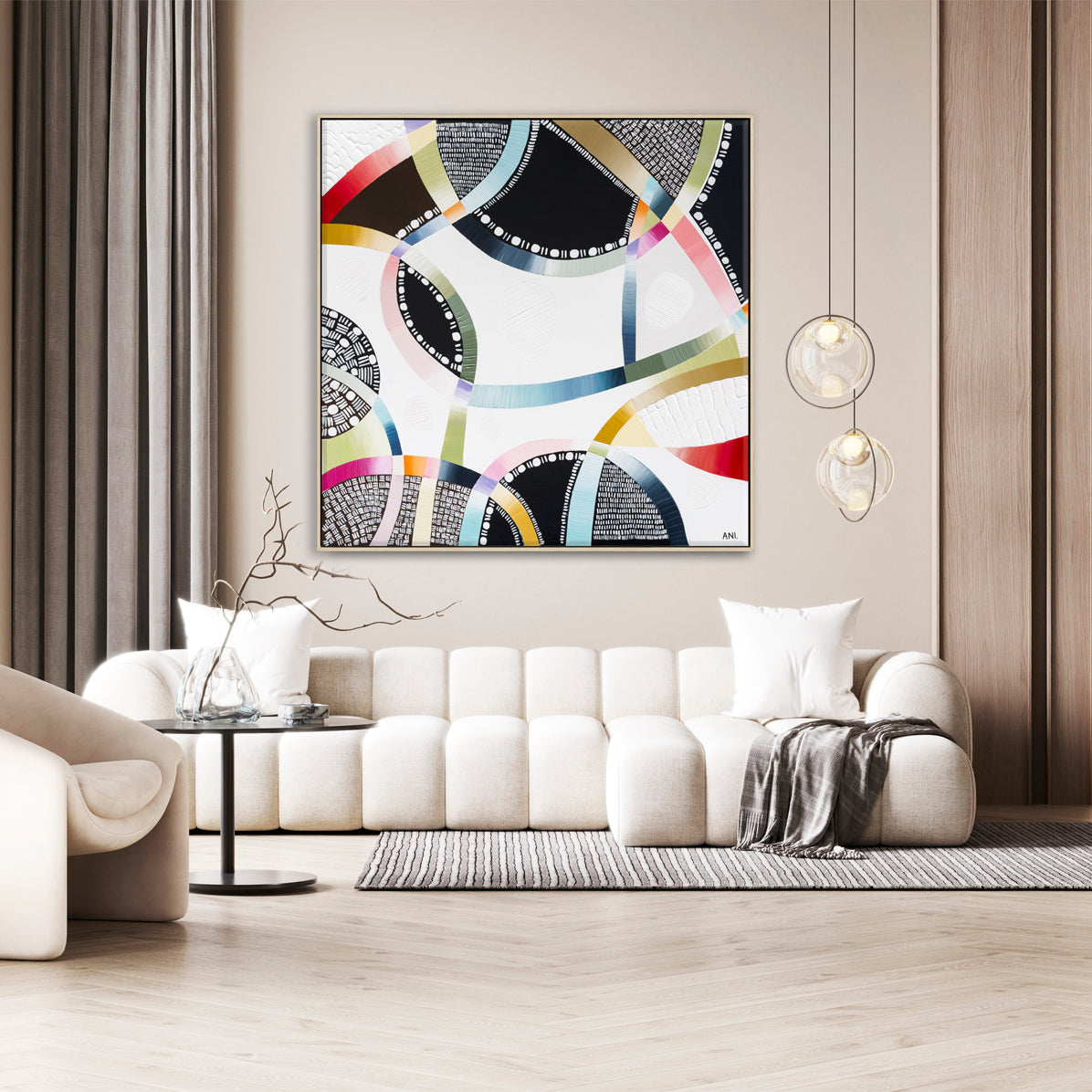 Snow-Capped Memories abstract painting by Australian artist Ani Ipradjian, inspired by Mt Buller, Mt Hotham, Falls Creek, and the Snowy Mountains. Features cool winter tones and textured layers, perfect for art collectors, ski lovers, and nature-inspired interiors in Australia and worldwide.