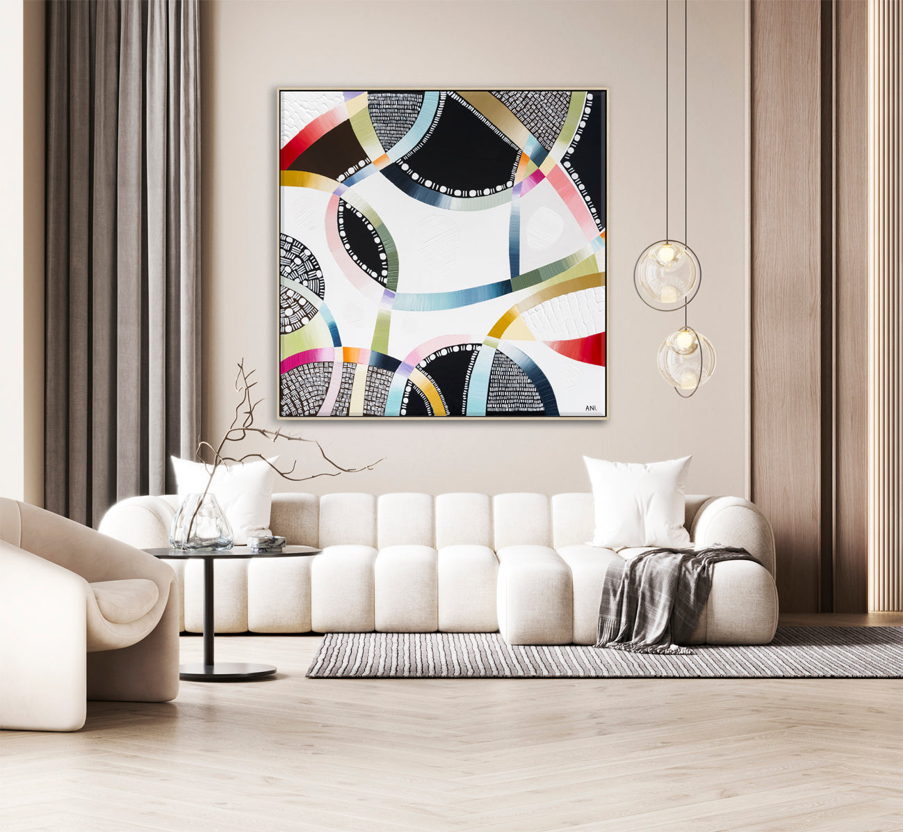Snow-Capped Memories abstract painting by Australian artist Ani Ipradjian, inspired by Mt Buller, Mt Hotham, Falls Creek, and the Snowy Mountains. Features cool winter tones and textured layers, perfect for art collectors, ski lovers, and nature-inspired interiors in Australia and worldwide.