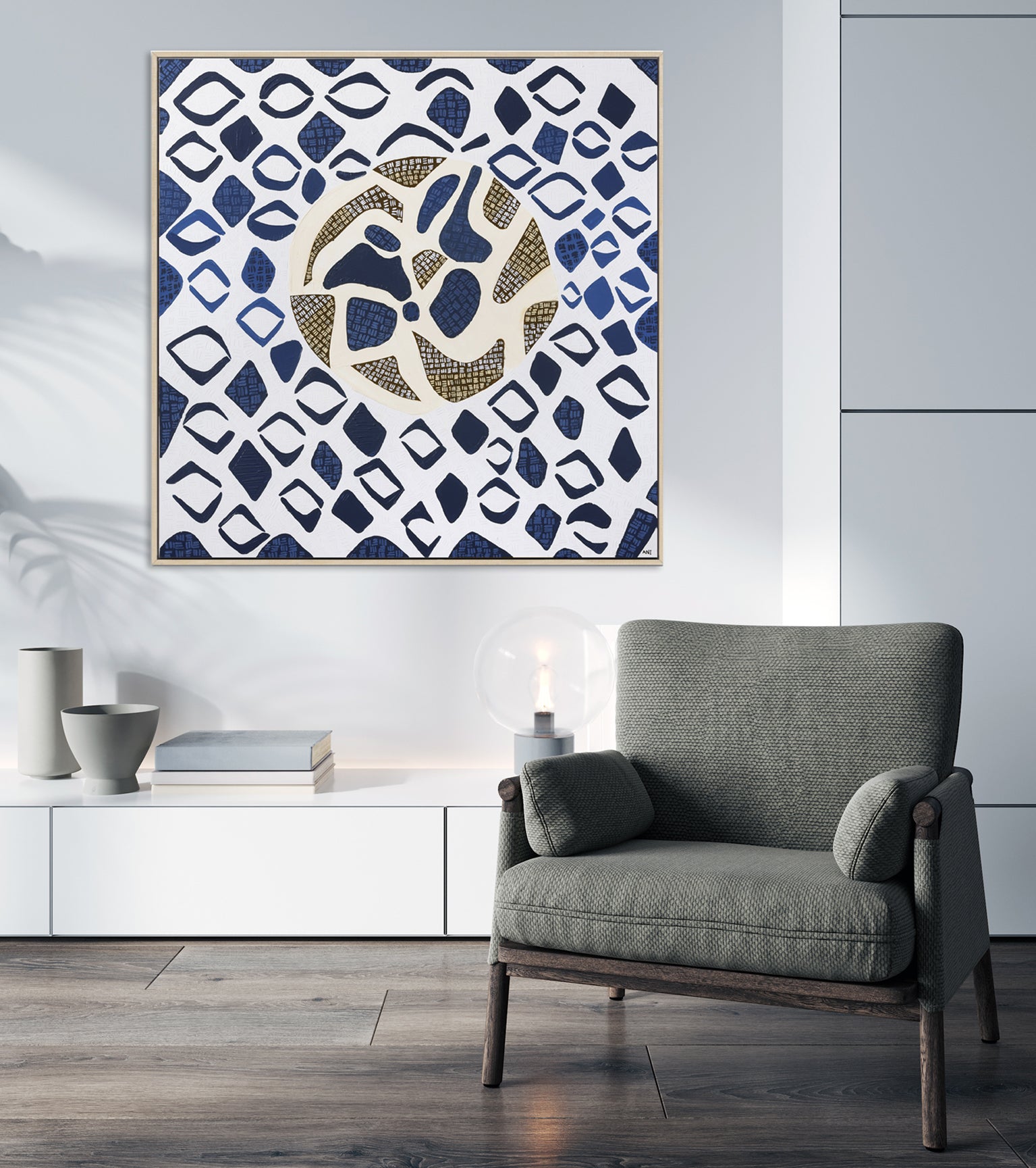 "South Pacific Ocean" – Original abstract ocean painting by Australian artist Ani Ipradjian, featuring textured blue tones inspired by the Pacific coastline east of Australia.