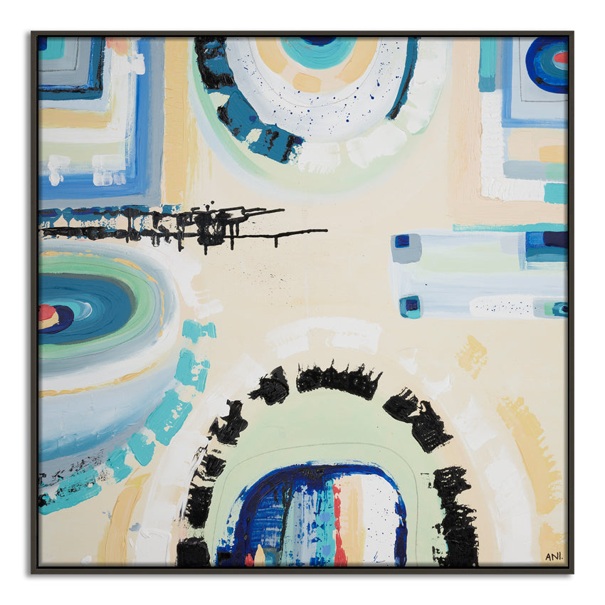 “St Kilda Spirit” coastal print by Ani Ipradjian – vibrant abstract art inspired by Melbourne’s beachside suburb of St Kilda with city-meets-sea energy.
