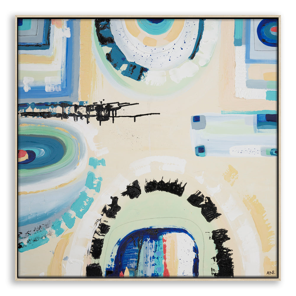 “St Kilda Spirit” coastal print by Ani Ipradjian – vibrant abstract art inspired by Melbourne’s beachside suburb of St Kilda with city-meets-sea energy.