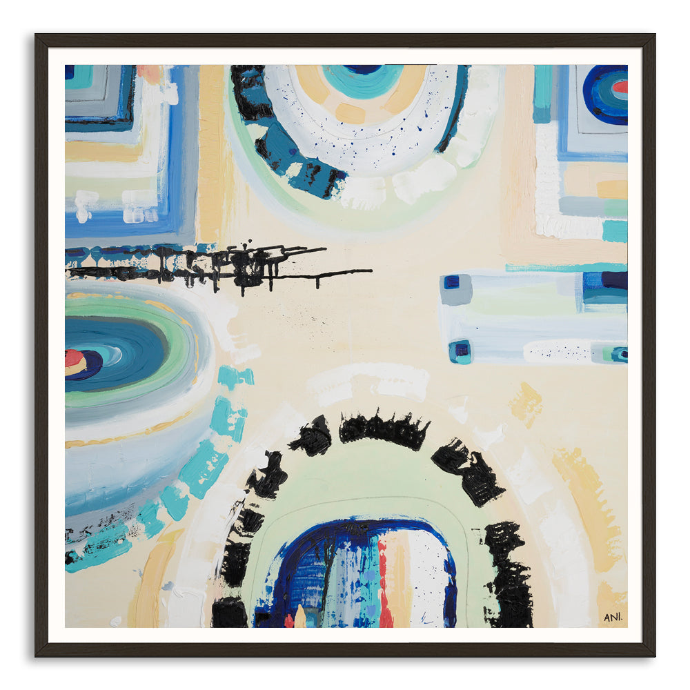 “St Kilda Spirit” coastal print by Ani Ipradjian – vibrant abstract art inspired by Melbourne’s beachside suburb of St Kilda with city-meets-sea energy.