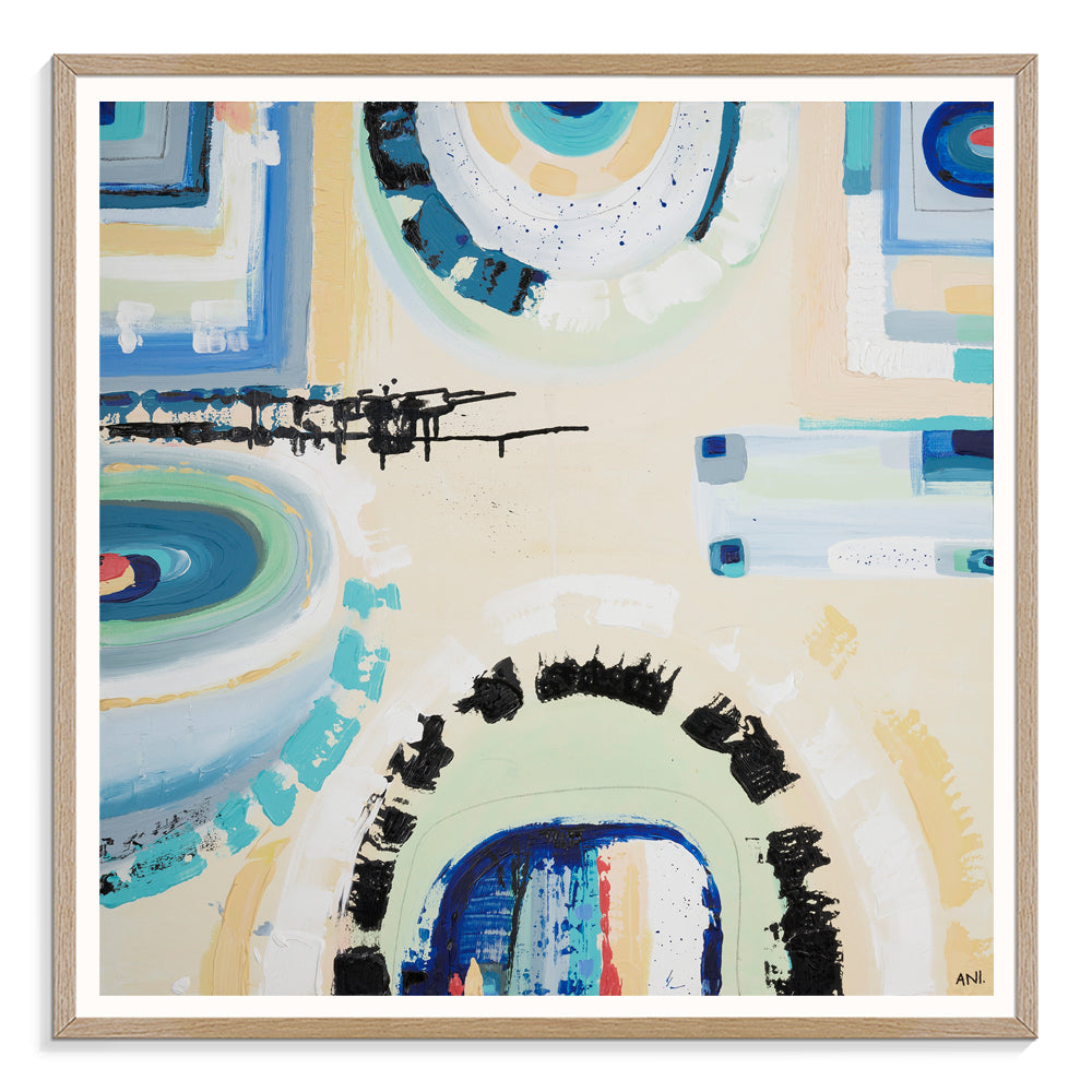 “St Kilda Spirit” coastal print by Ani Ipradjian – vibrant abstract art inspired by Melbourne’s beachside suburb of St Kilda with city-meets-sea energy.