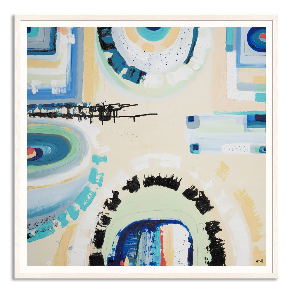 “St Kilda Spirit” coastal print by Ani Ipradjian – vibrant abstract art inspired by Melbourne’s beachside suburb of St Kilda with city-meets-sea energy.