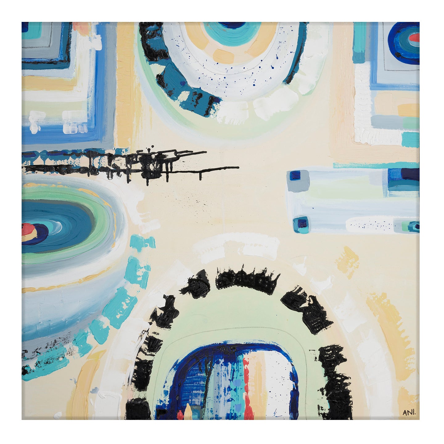 “St Kilda Spirit” coastal print by Ani Ipradjian – vibrant abstract art inspired by Melbourne’s beachside suburb of St Kilda with city-meets-sea energy.