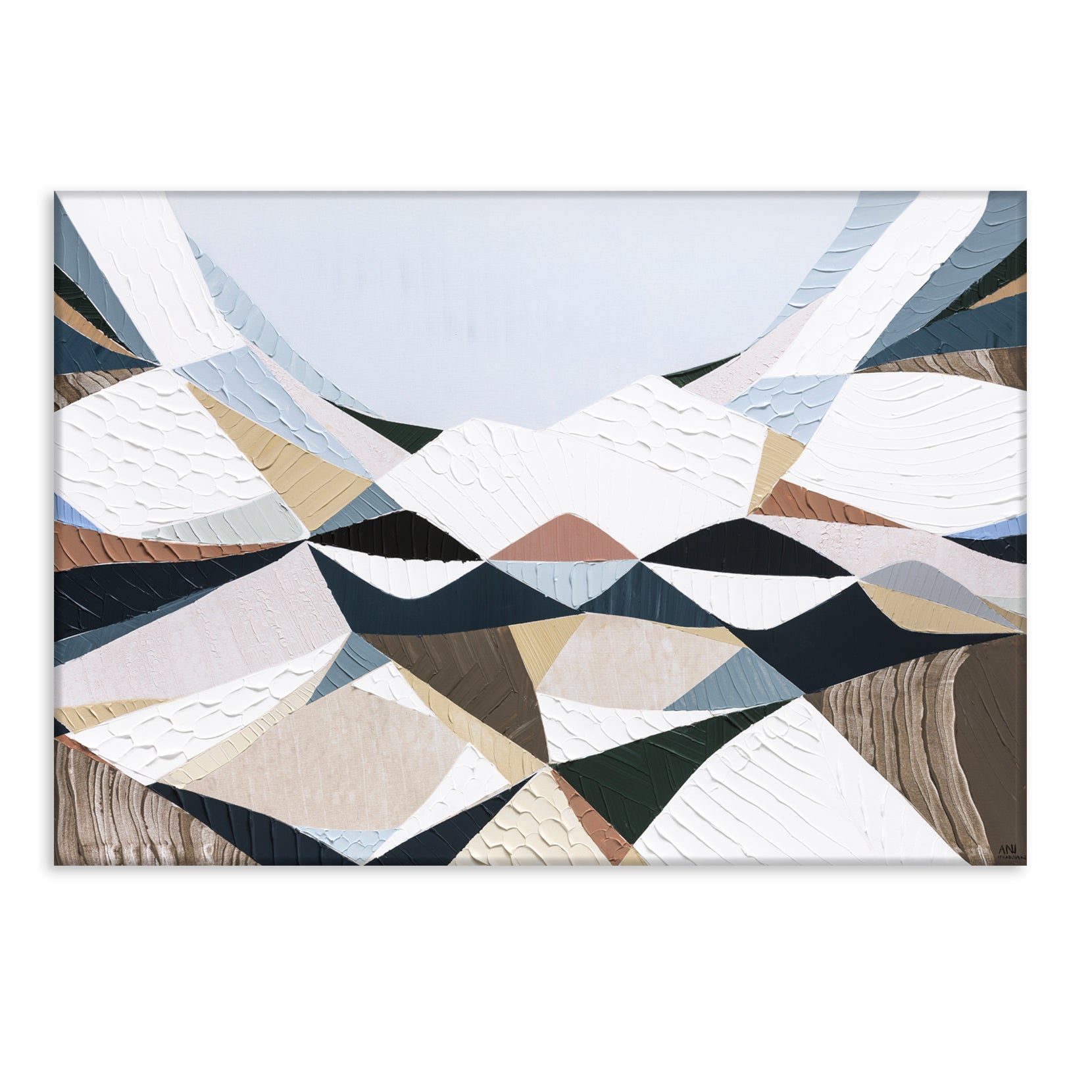 The Great Divide by Ani Ipradjian, Melbourne-based Australian artist, contemporary Australian abstract mountain landscape artwork inspired by the Great Dividing Range. Original textured acrylic and mixed media painting and fine art print featuring earthy browns, sage greens, and layered natural textures that celebrate Australia's iconic mountain ranges and native bushland. Luxury Australian wall art for modern, contemporary, coastal, and designer interiors, perfect for living rooms, dining rooms, offices, h
