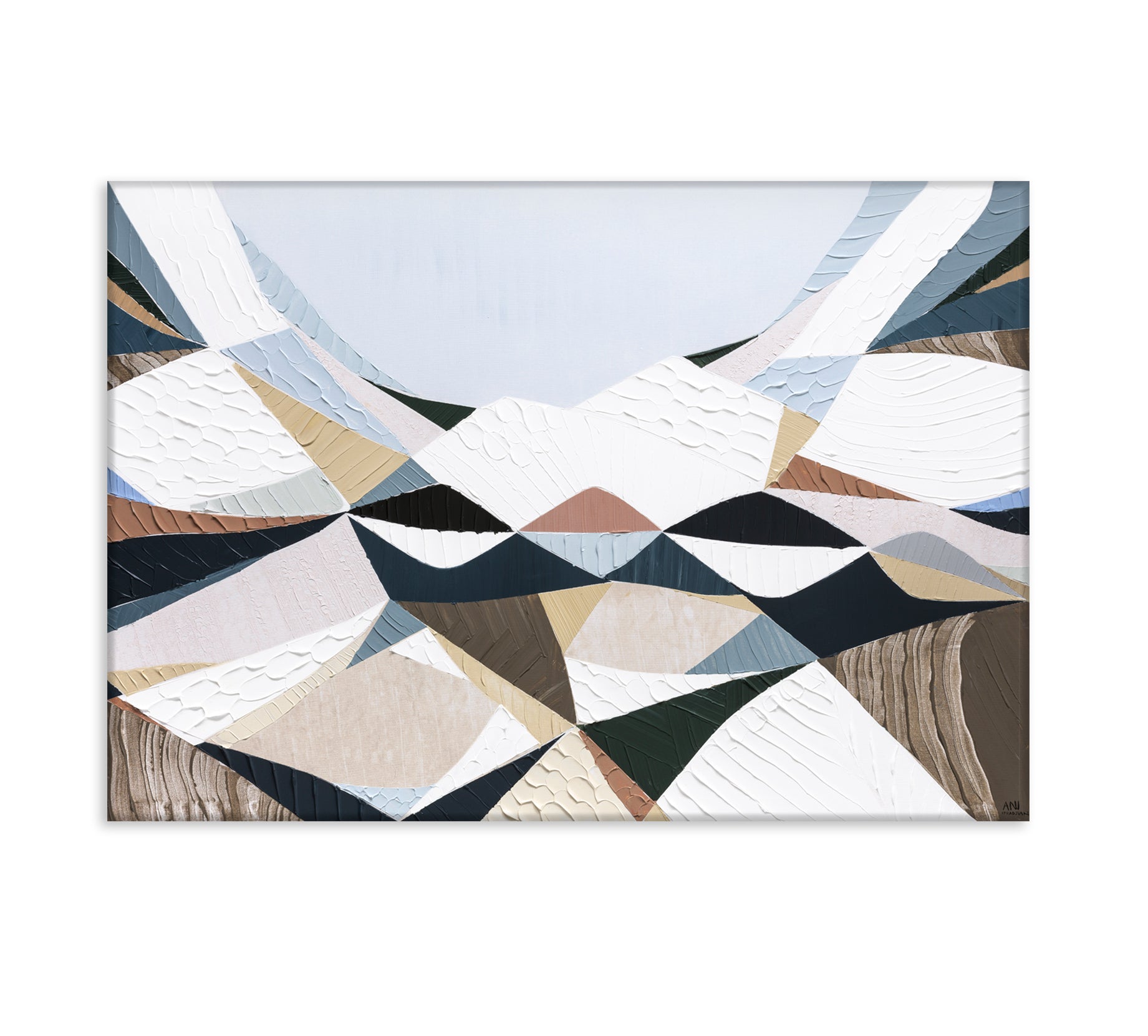 The Great Divide by Ani Ipradjian, Melbourne-based Australian artist, contemporary Australian abstract mountain landscape artwork inspired by the Great Dividing Range. Original textured acrylic and mixed media painting and fine art print featuring earthy browns, sage greens, and layered natural textures that celebrate Australia's iconic mountain ranges and native bushland. Luxury Australian wall art for modern, contemporary, coastal, and designer interiors, perfect for living rooms, dining rooms, offices, h