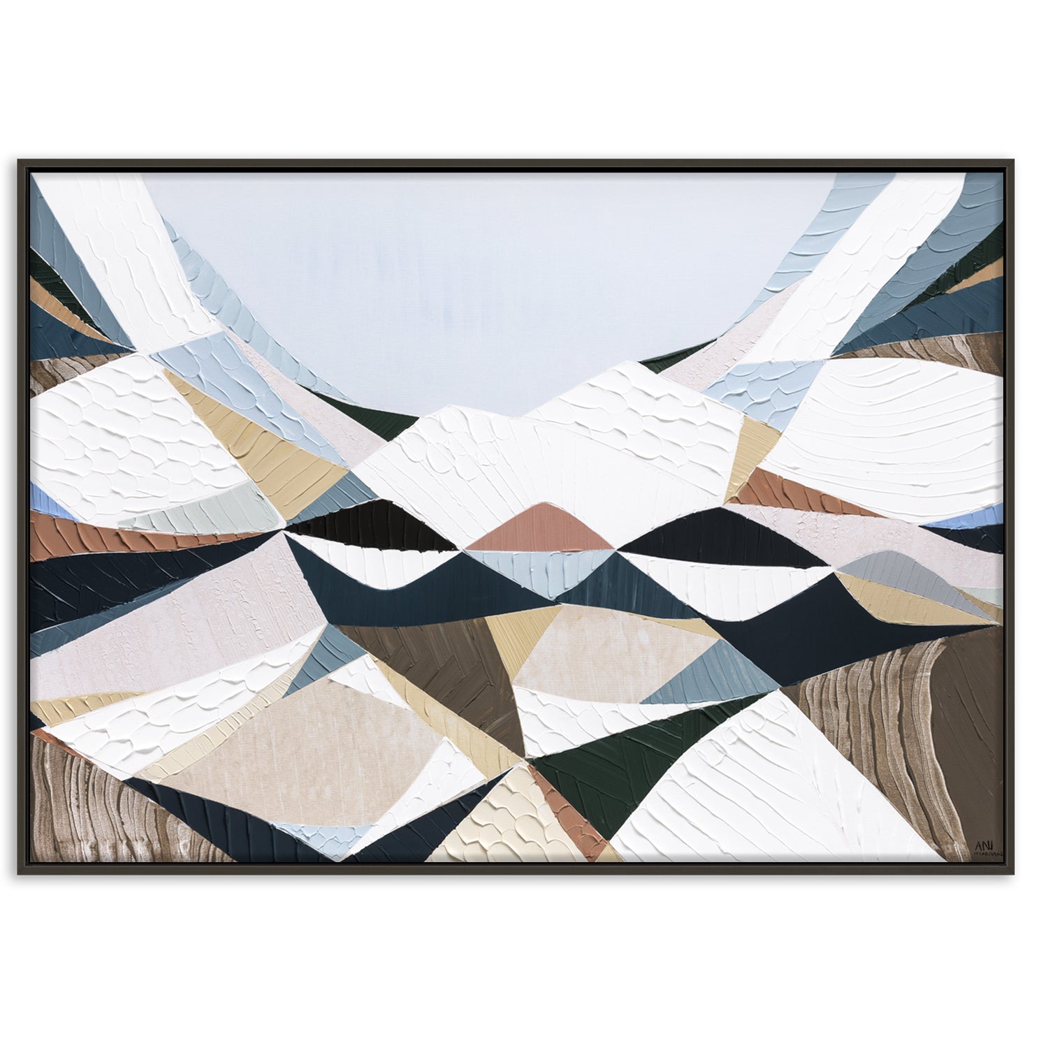 The Great Divide by Ani Ipradjian, Melbourne-based Australian artist, contemporary Australian abstract mountain landscape artwork inspired by the Great Dividing Range. Original textured acrylic and mixed media painting and fine art print featuring earthy browns, sage greens, and layered natural textures that celebrate Australia's iconic mountain ranges and native bushland. Luxury Australian wall art for modern, contemporary, coastal, and designer interiors, perfect for living rooms, dining rooms, offices, h