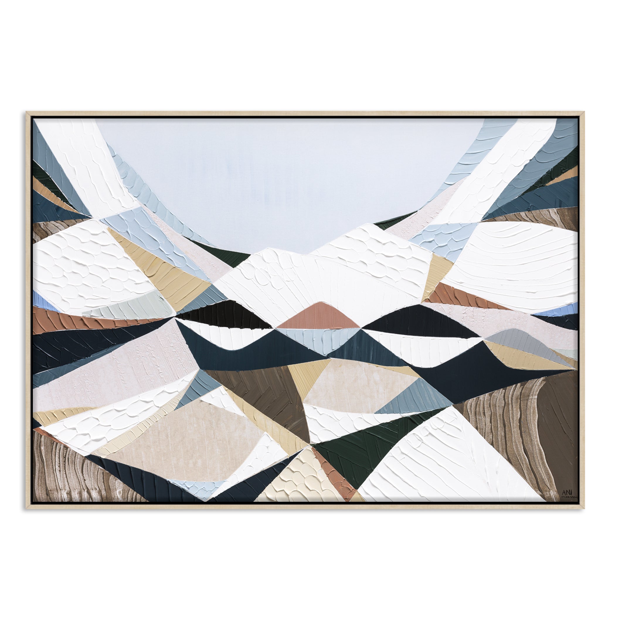 The Great Divide by Ani Ipradjian, Melbourne-based Australian artist, contemporary Australian abstract mountain landscape artwork inspired by the Great Dividing Range. Original textured acrylic and mixed media painting and fine art print featuring earthy browns, sage greens, and layered natural textures that celebrate Australia's iconic mountain ranges and native bushland. Luxury Australian wall art for modern, contemporary, coastal, and designer interiors, perfect for living rooms, dining rooms, offices, h