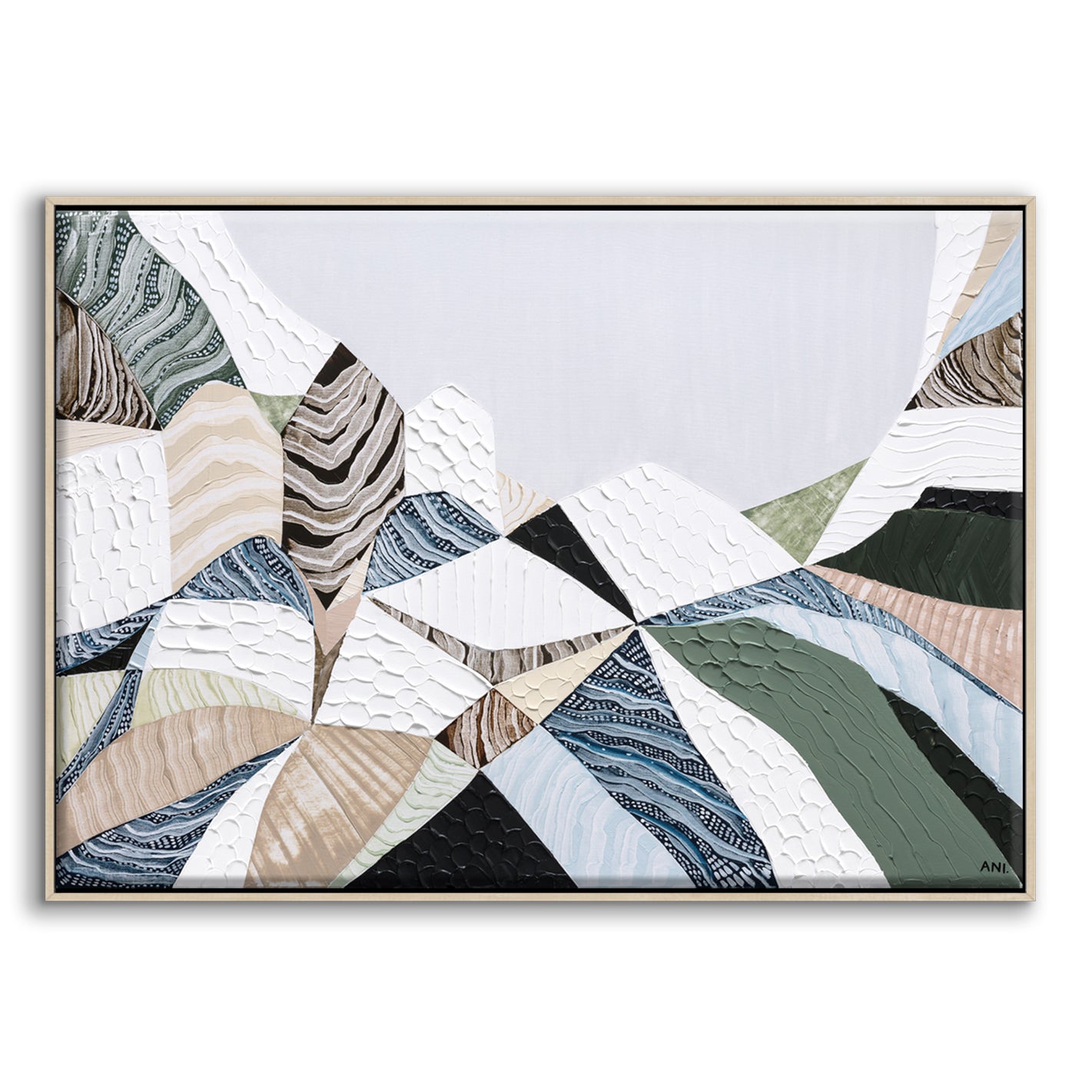 Three Sisters Blue Mountains abstract landscape print showcasing iconic sandstone cliffs in Katoomba NSW Australia, modern Australian wall art with earthy colours, textured design, and scenic mountain landscape for home or office decor