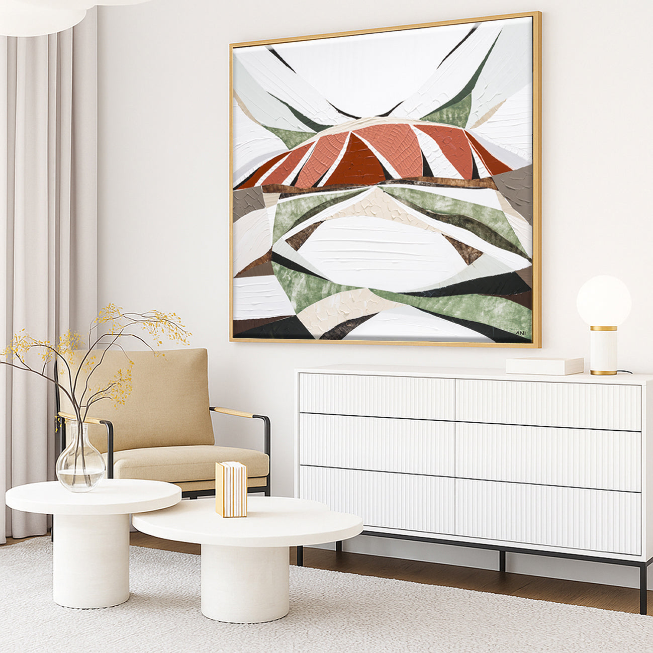 Uluru Dreams painting by Australian artist Ani Ipradjian, inspired by Uluru in Central Australia. Abstract landscape artwork featuring rich red, gold, and sandstone tones with textured layers, evoking the beauty of rain over Uluru. Perfect for collectors and interior decorators seeking authentic Australian outback art, available worldwide.